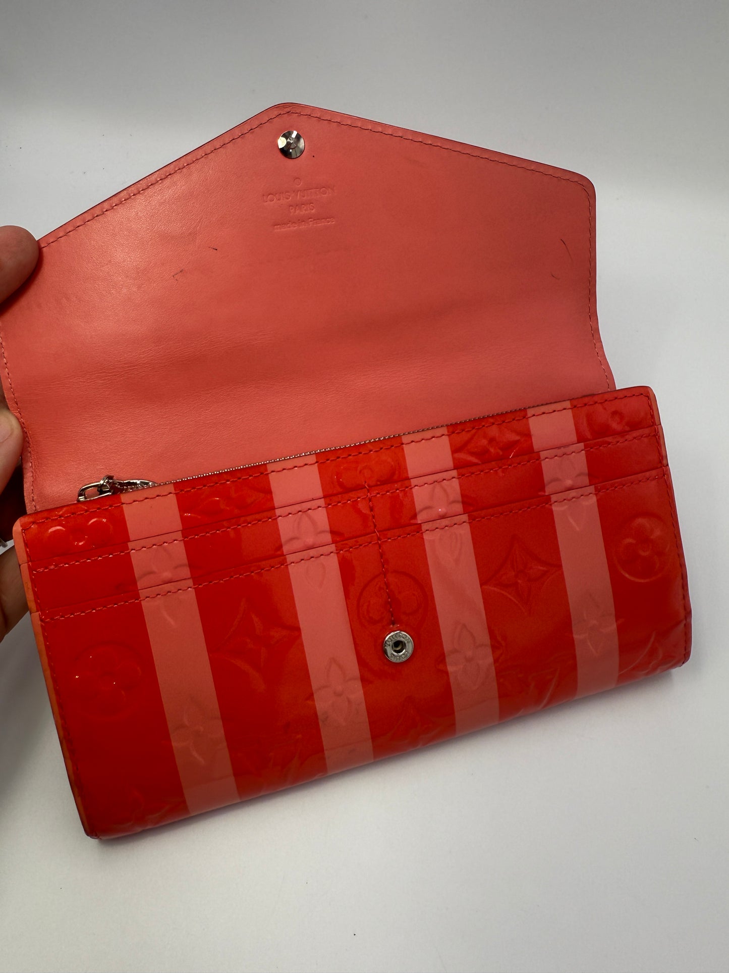 Louis Vuitton Monogram Vernis Pink Rayures Sarah Wallet Full Set