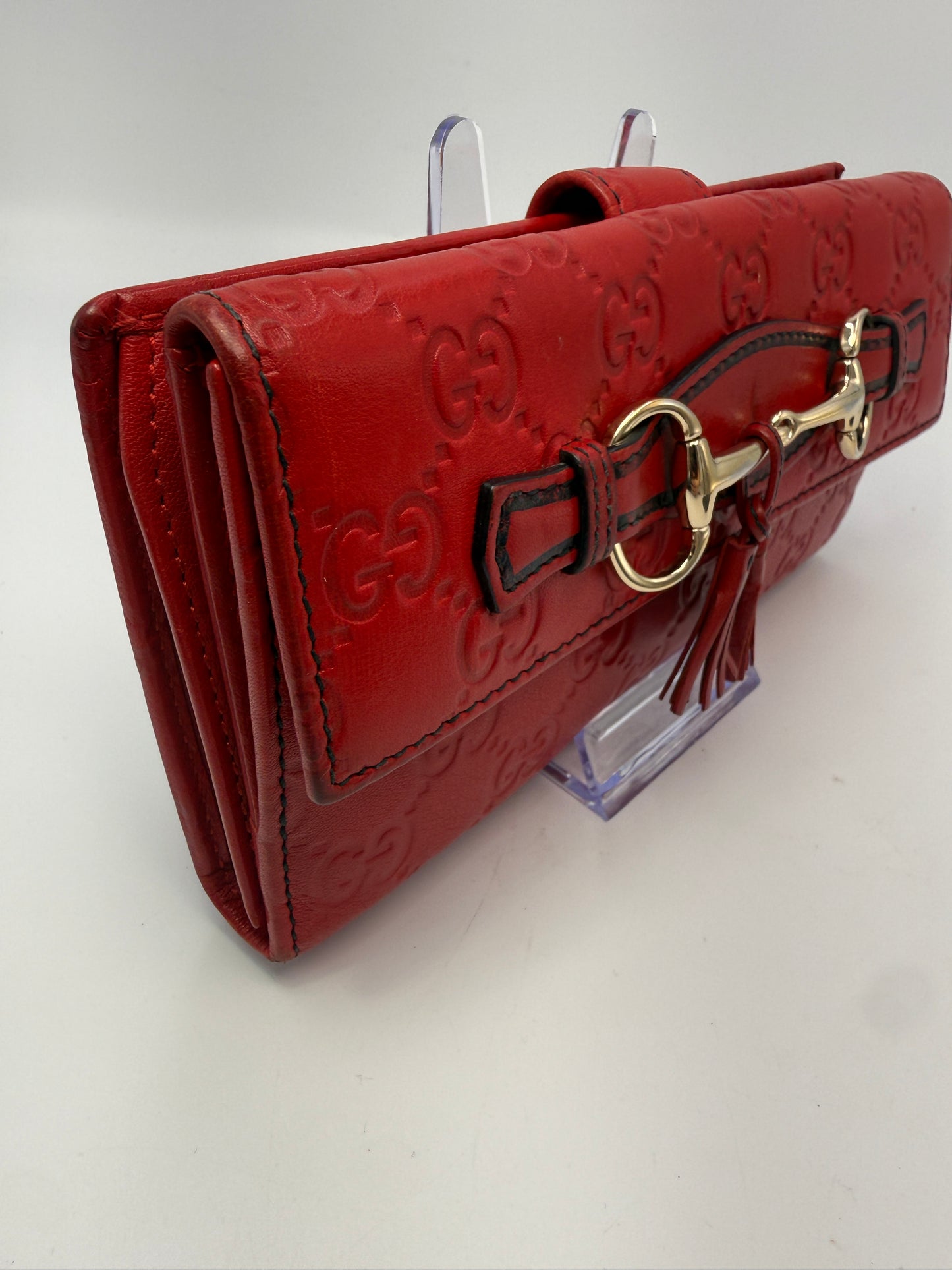Gucci Red Leather Guccissima Long Wallet with Dust Bag