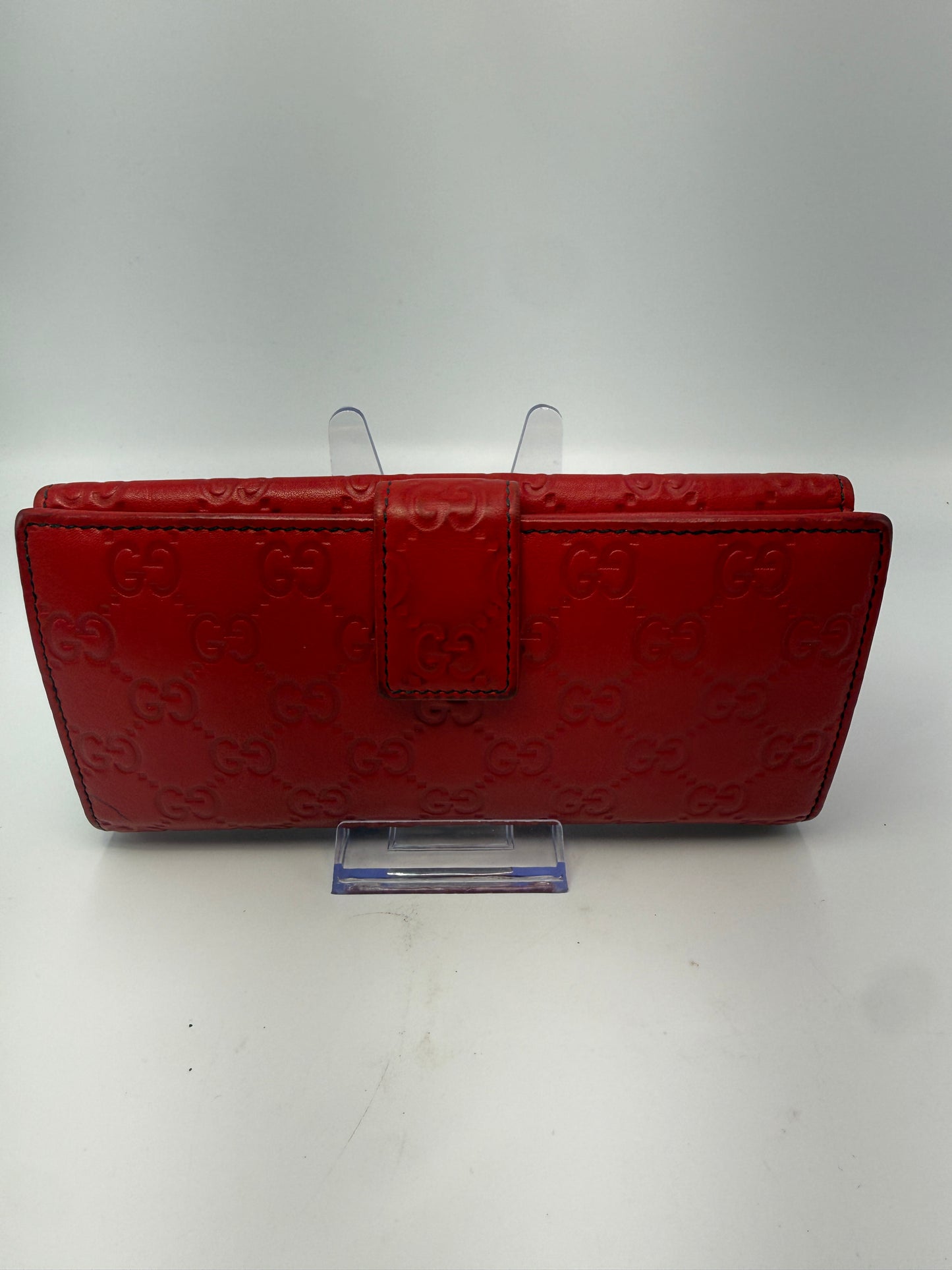 Gucci Red Leather Guccissima Long Wallet with Dust Bag