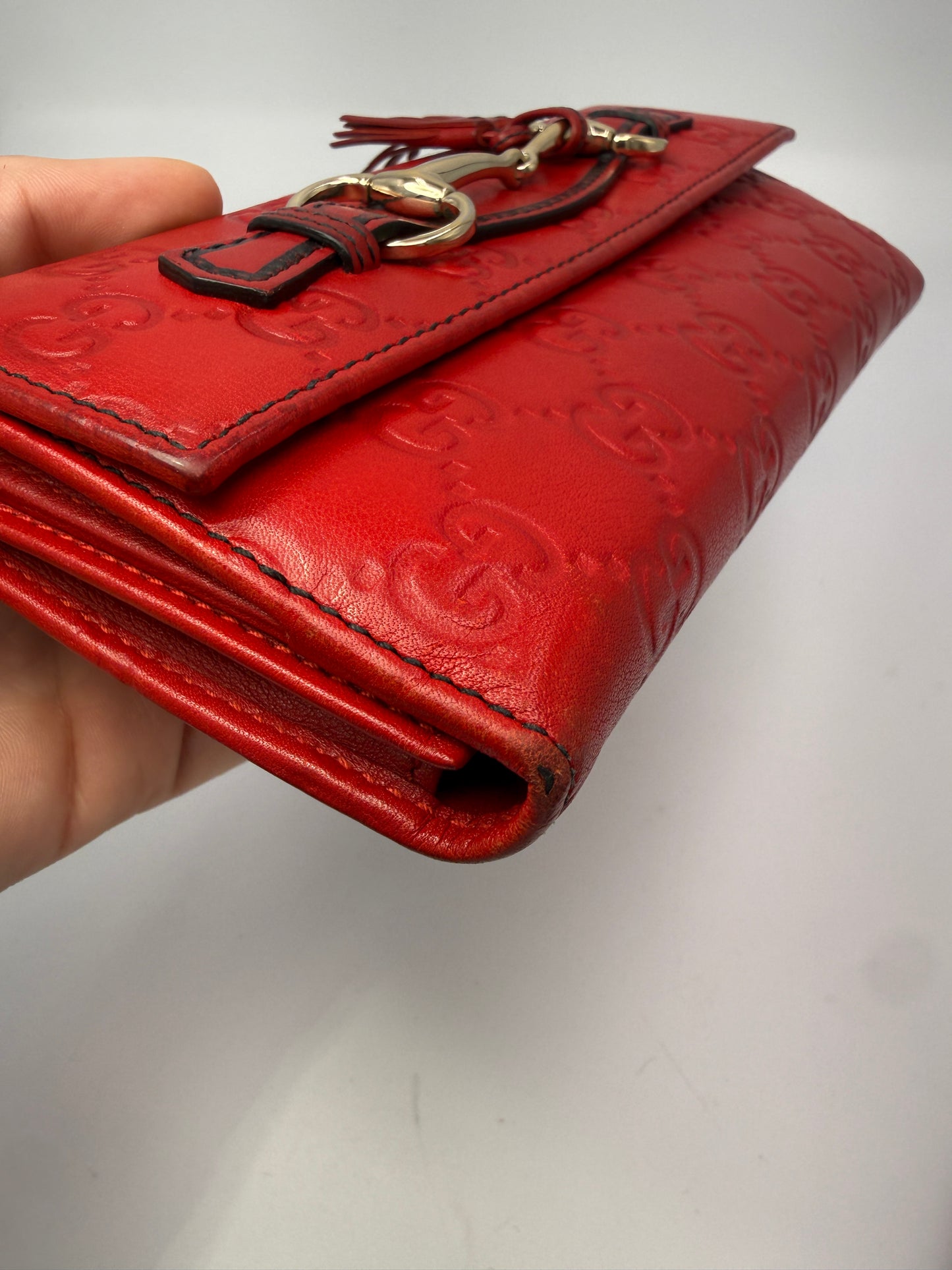 Gucci Red Leather Guccissima Long Wallet with Dust Bag
