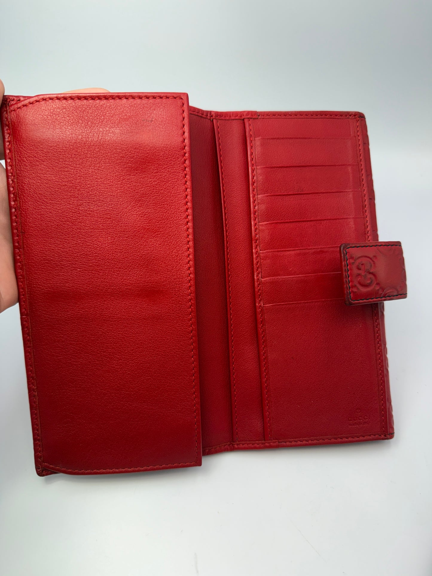 Gucci Red Leather Guccissima Long Wallet with Dust Bag