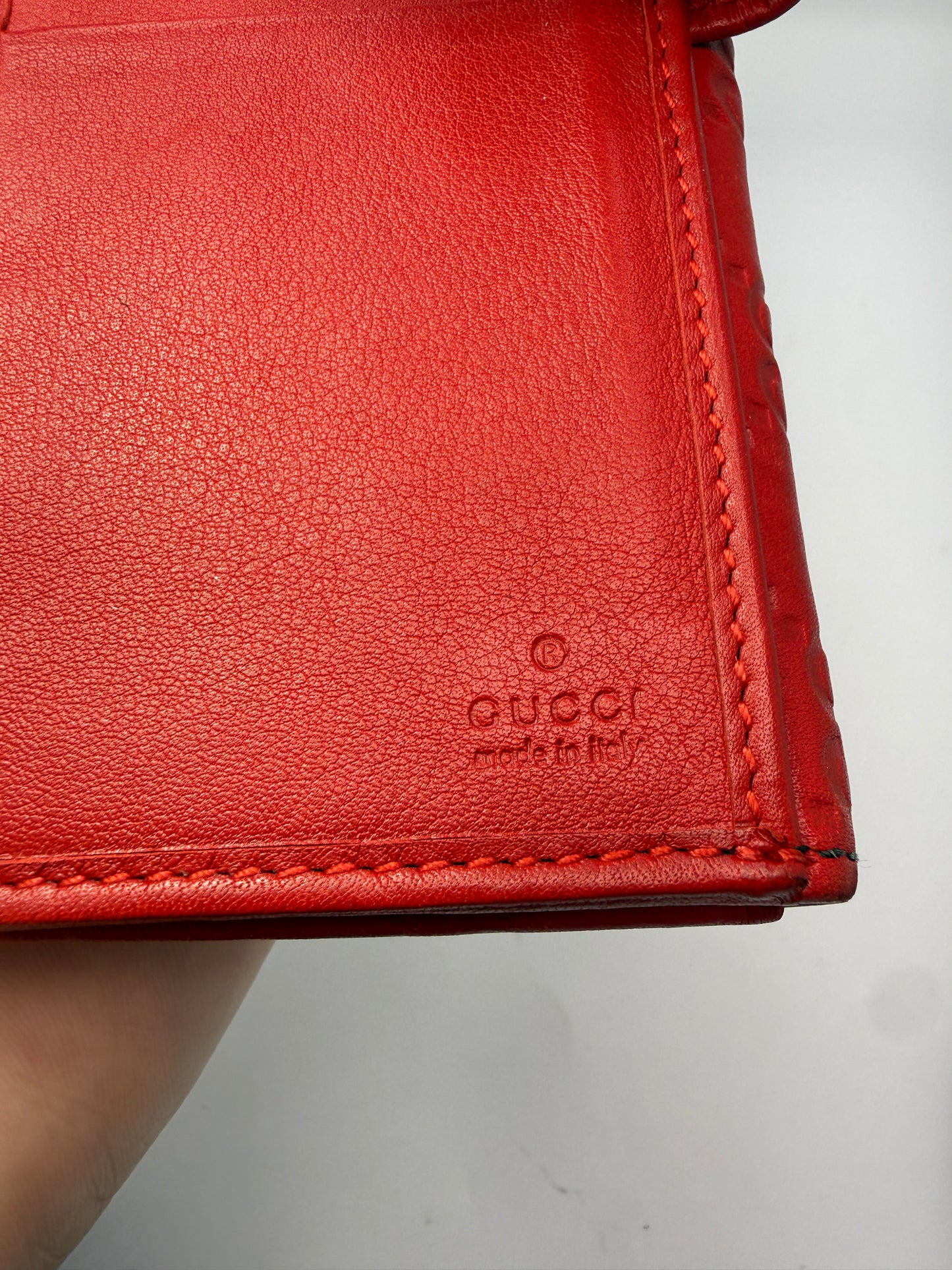 Gucci Red Leather Guccissima Long Wallet with Dust Bag