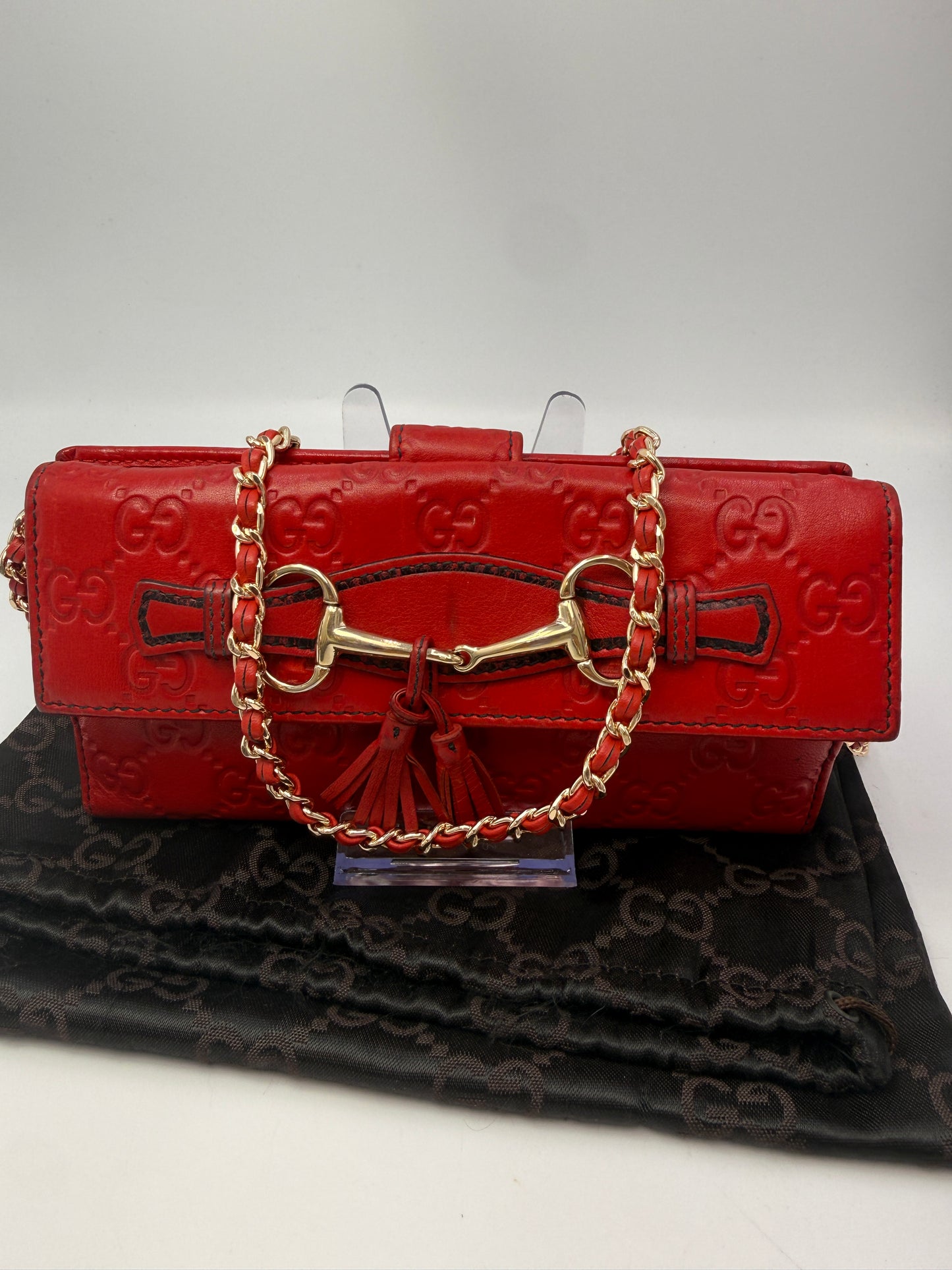 Gucci Red Leather Guccissima Long Wallet with Dust Bag