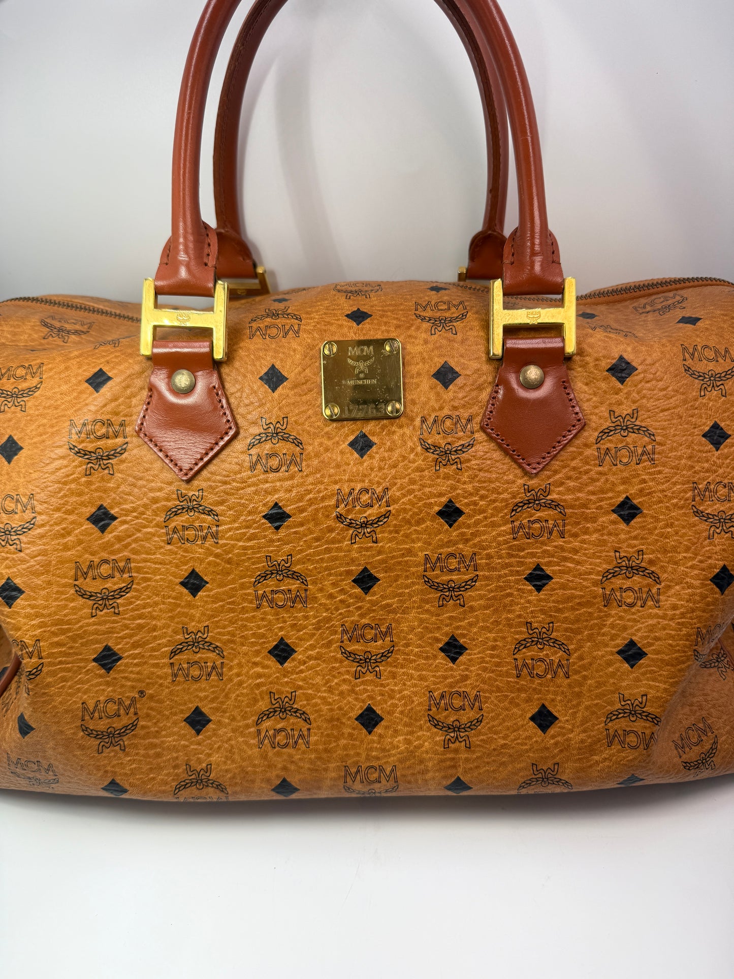 MCM Cognac Visetos Duffle Travel Bag 41 cm