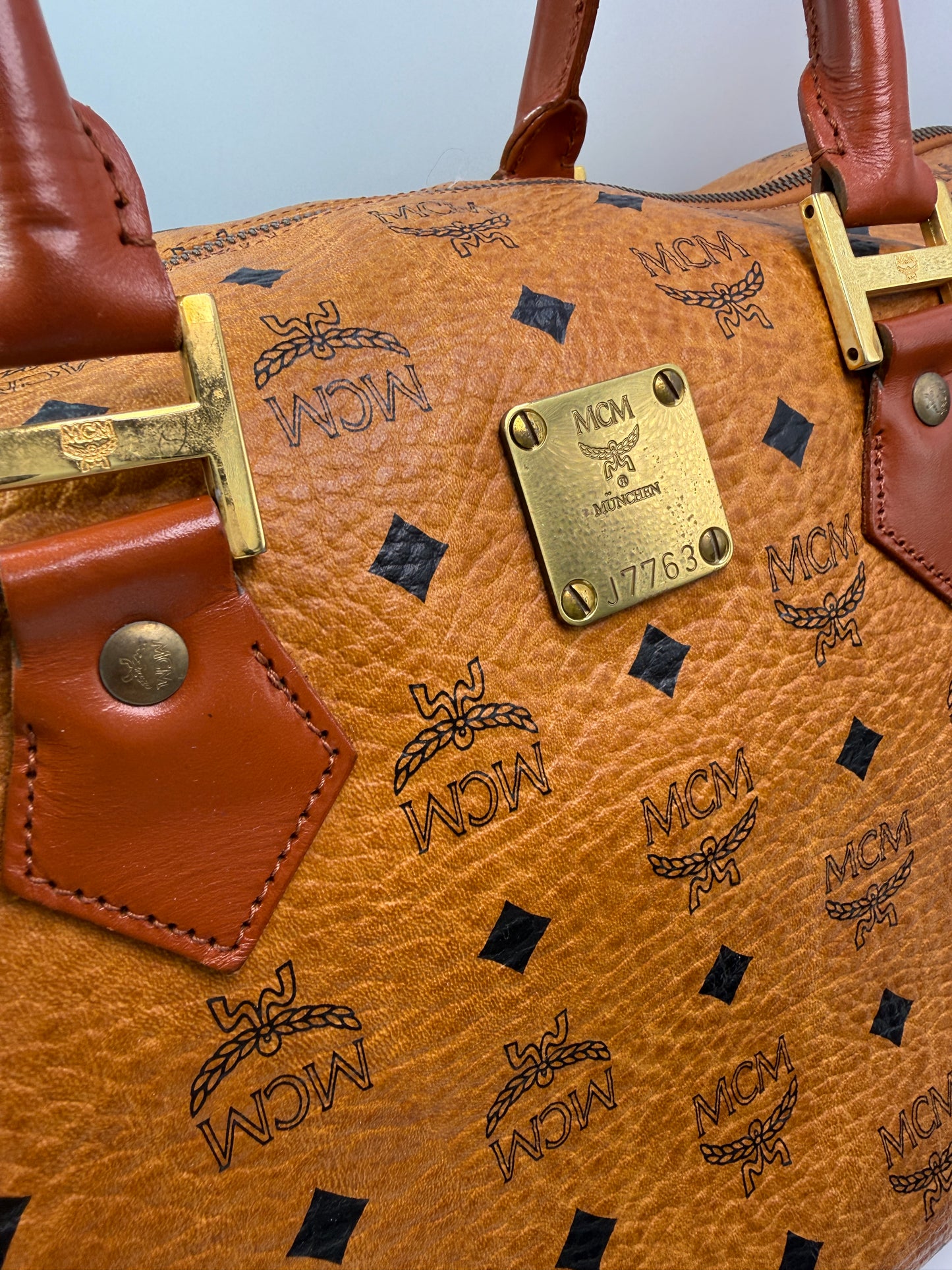 MCM Cognac Visetos Duffle Travel Bag 41 cm