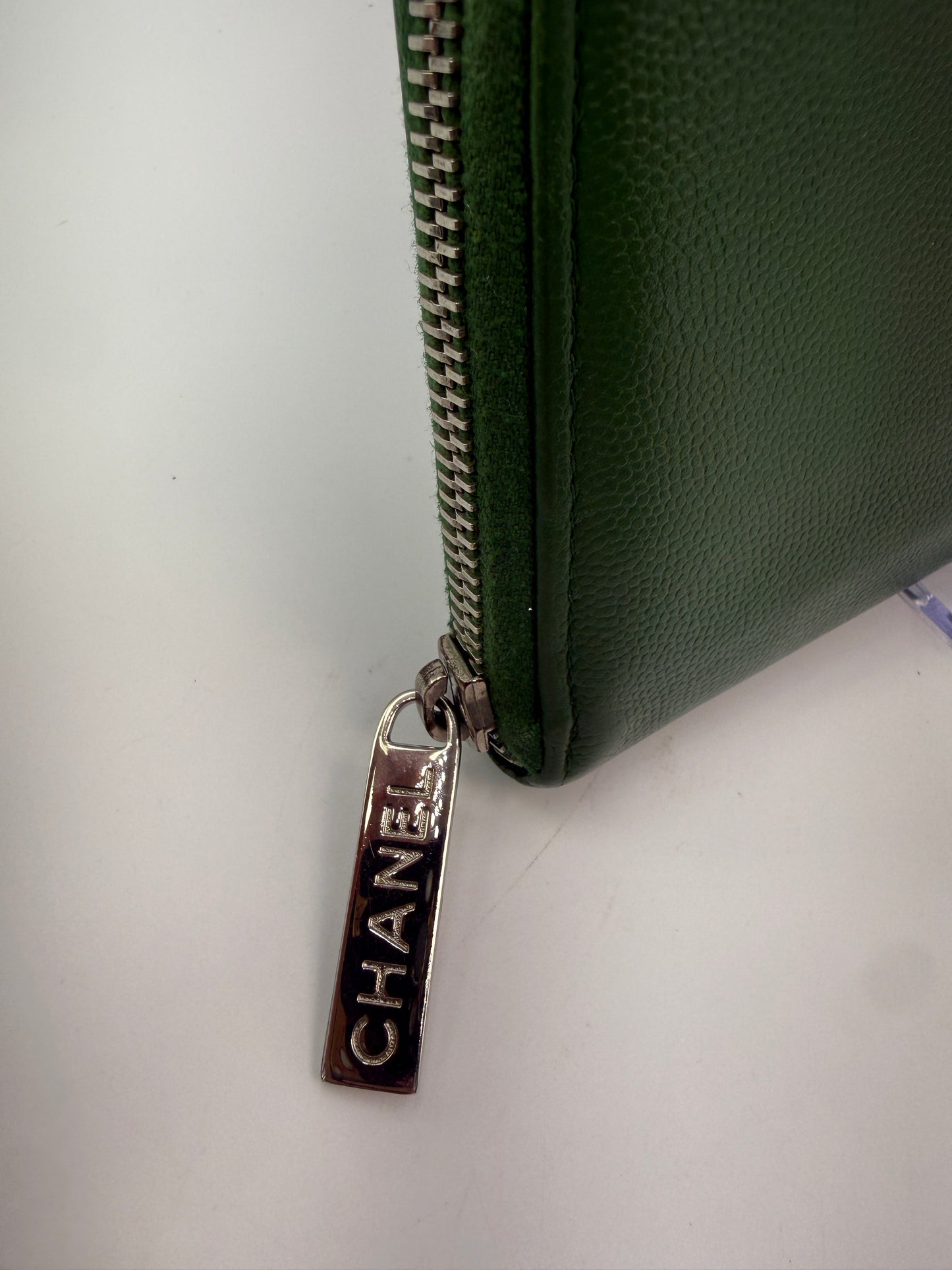 Chanel Green Caviar Leather Zip-Around Long Wallet