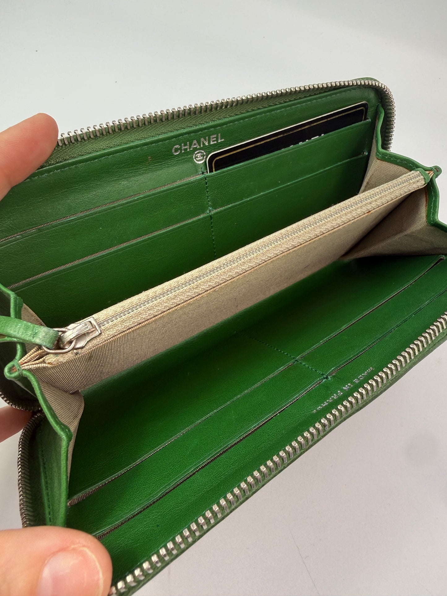 Chanel Green Caviar Leather Zip-Around Long Wallet