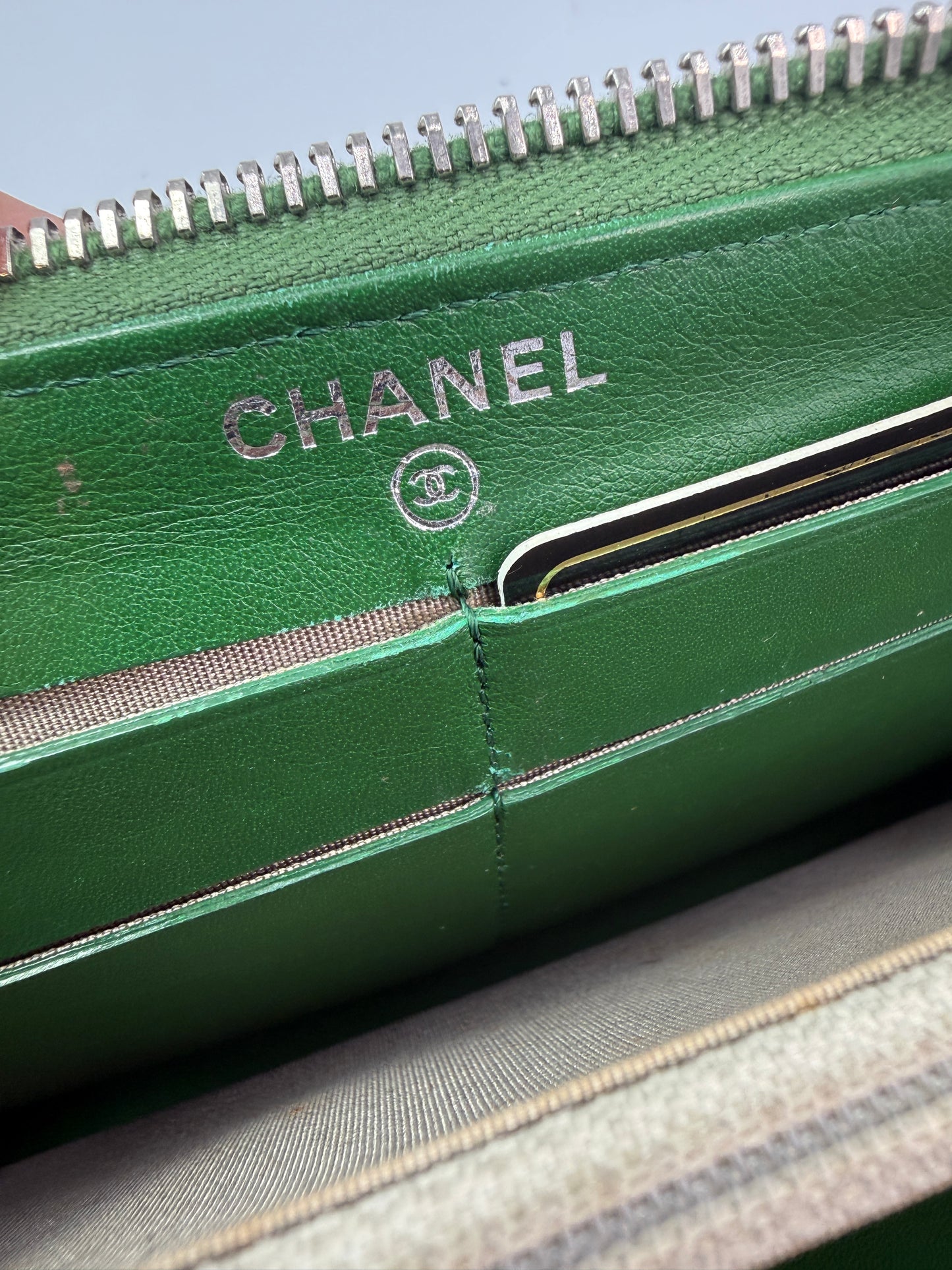 Chanel Green Caviar Leather Zip-Around Long Wallet