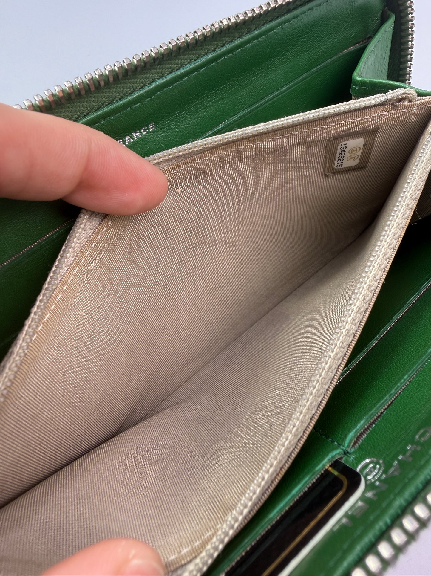 Chanel Green Caviar Leather Zip-Around Long Wallet