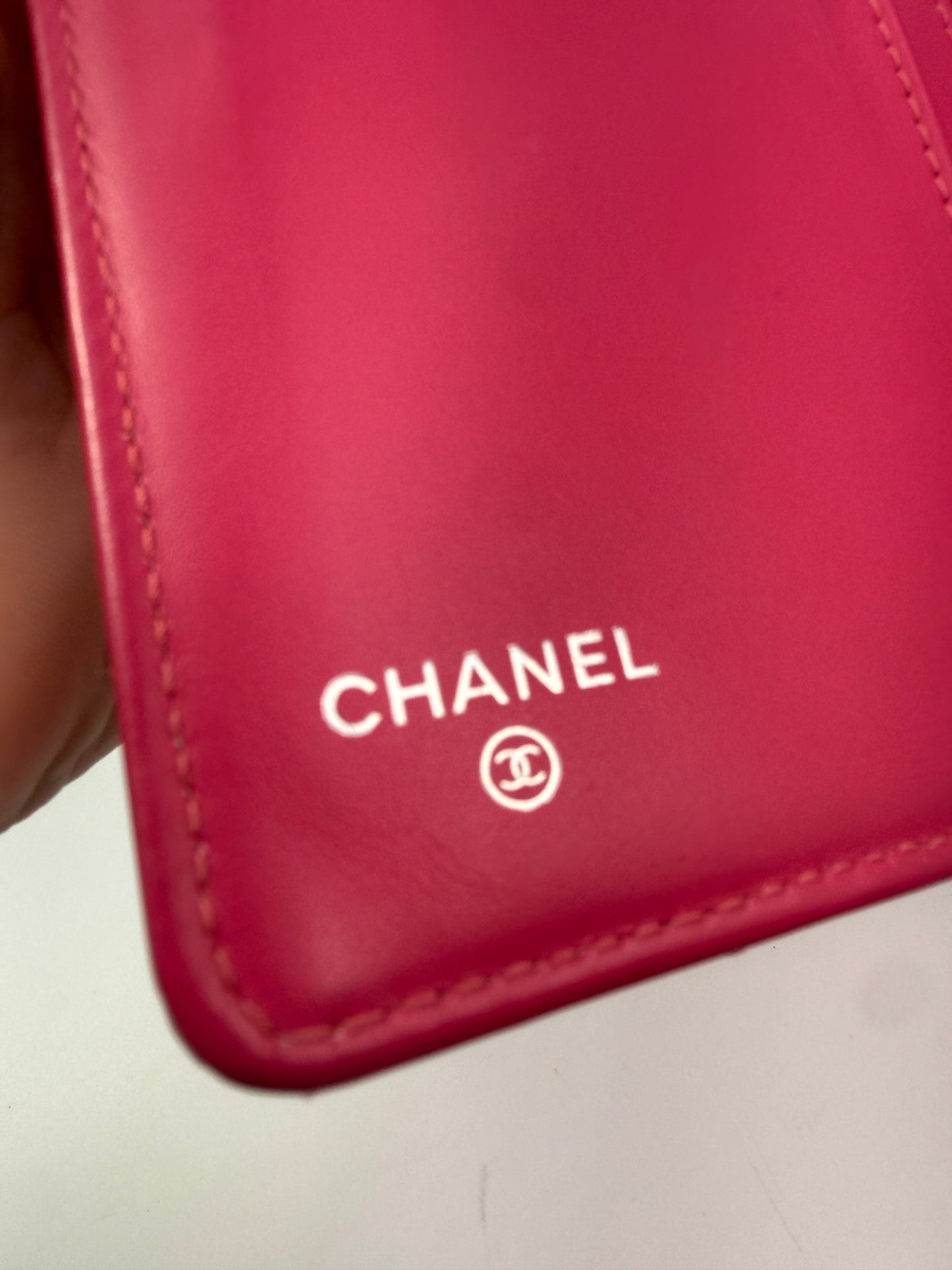 Chanel Fuschia Pink Quilted Patent Leather Long Bifold Wallet with Box