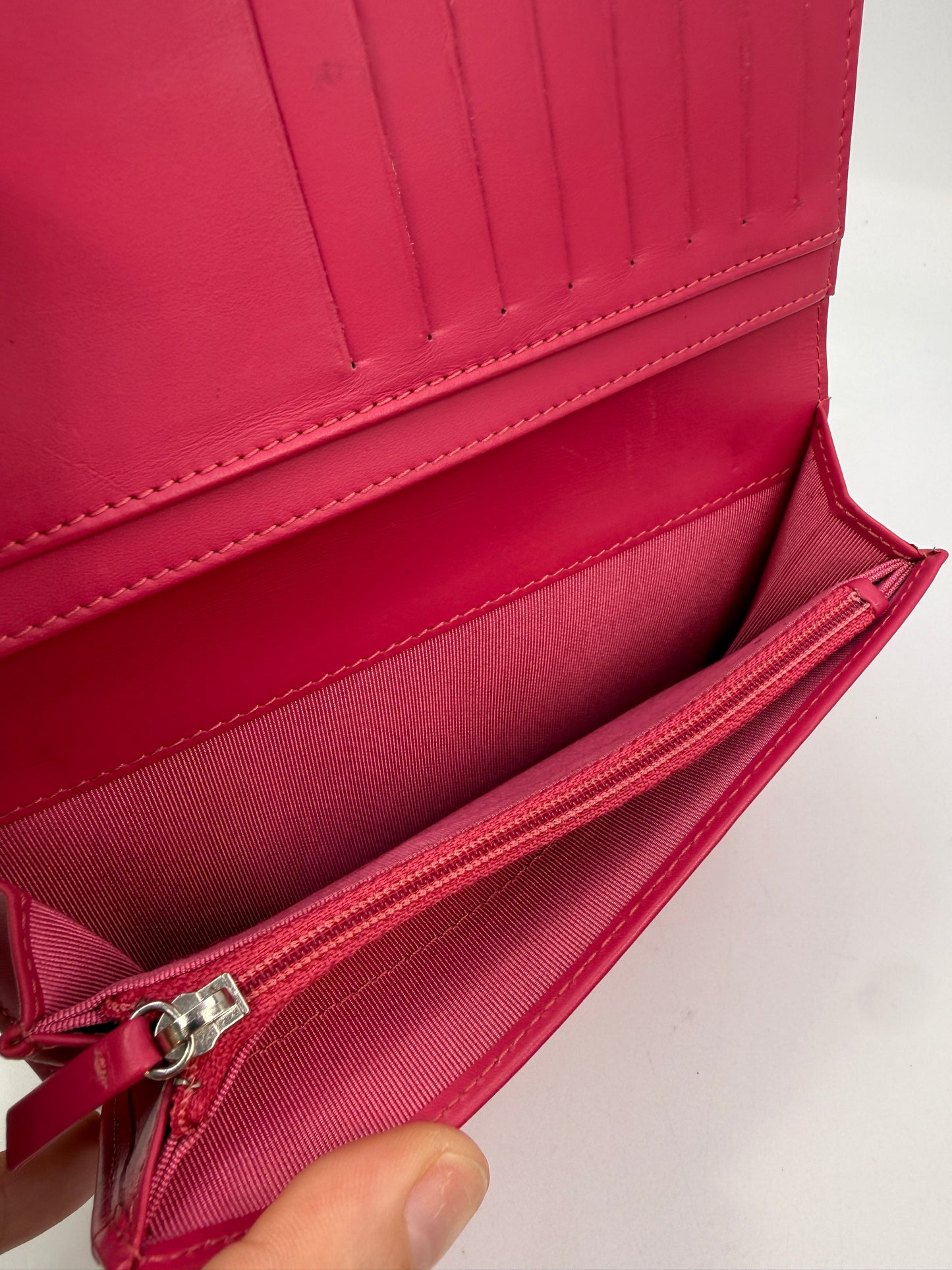 Chanel Fuschia Pink Quilted Patent Leather Long Bifold Wallet with Box