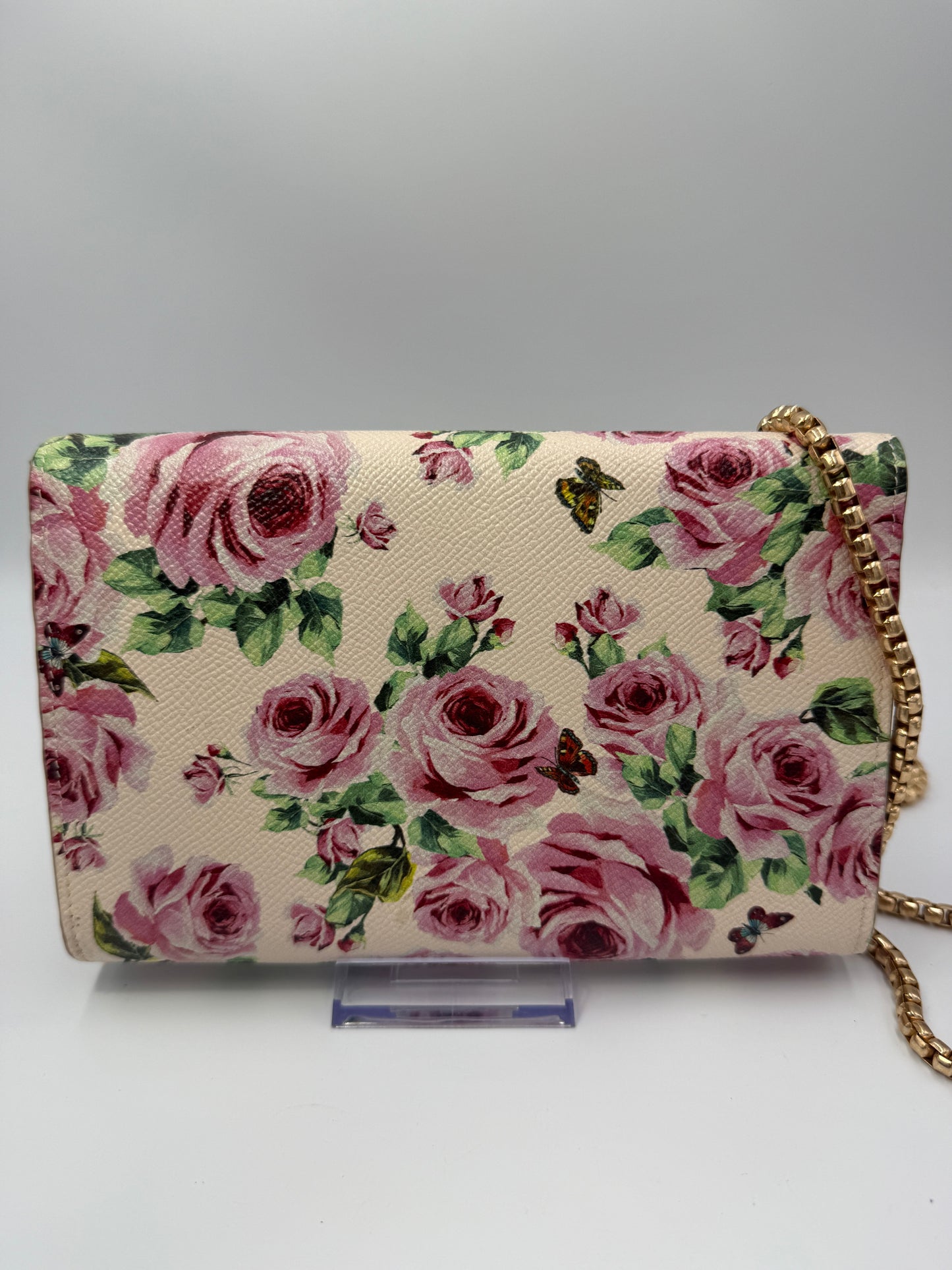 Dolce and Gabbana Dauphine Rose Print Wallet on Chain