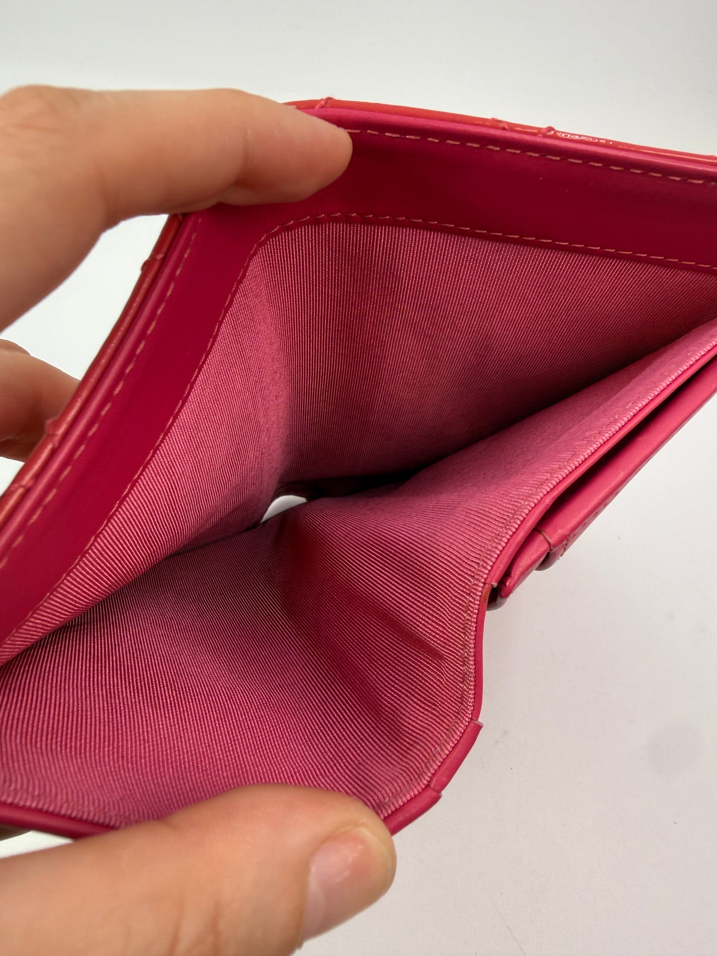 Chanel Fuschia Pink Quilted Patent Leather Long Bifold Wallet with Box