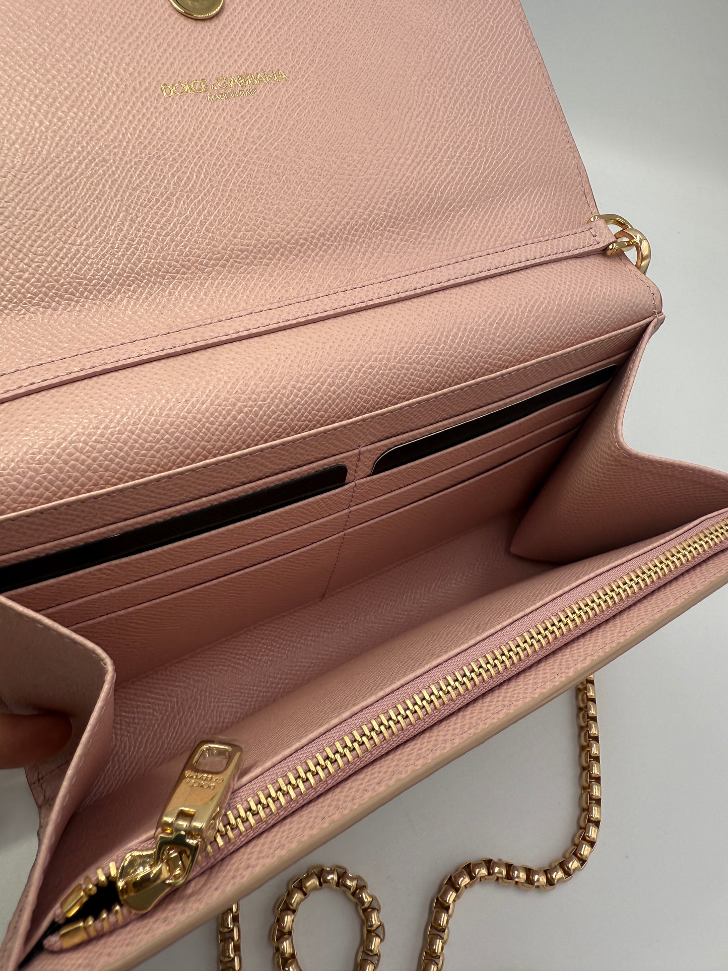 Dolce and Gabbana Dauphine Rose Print Wallet on Chain