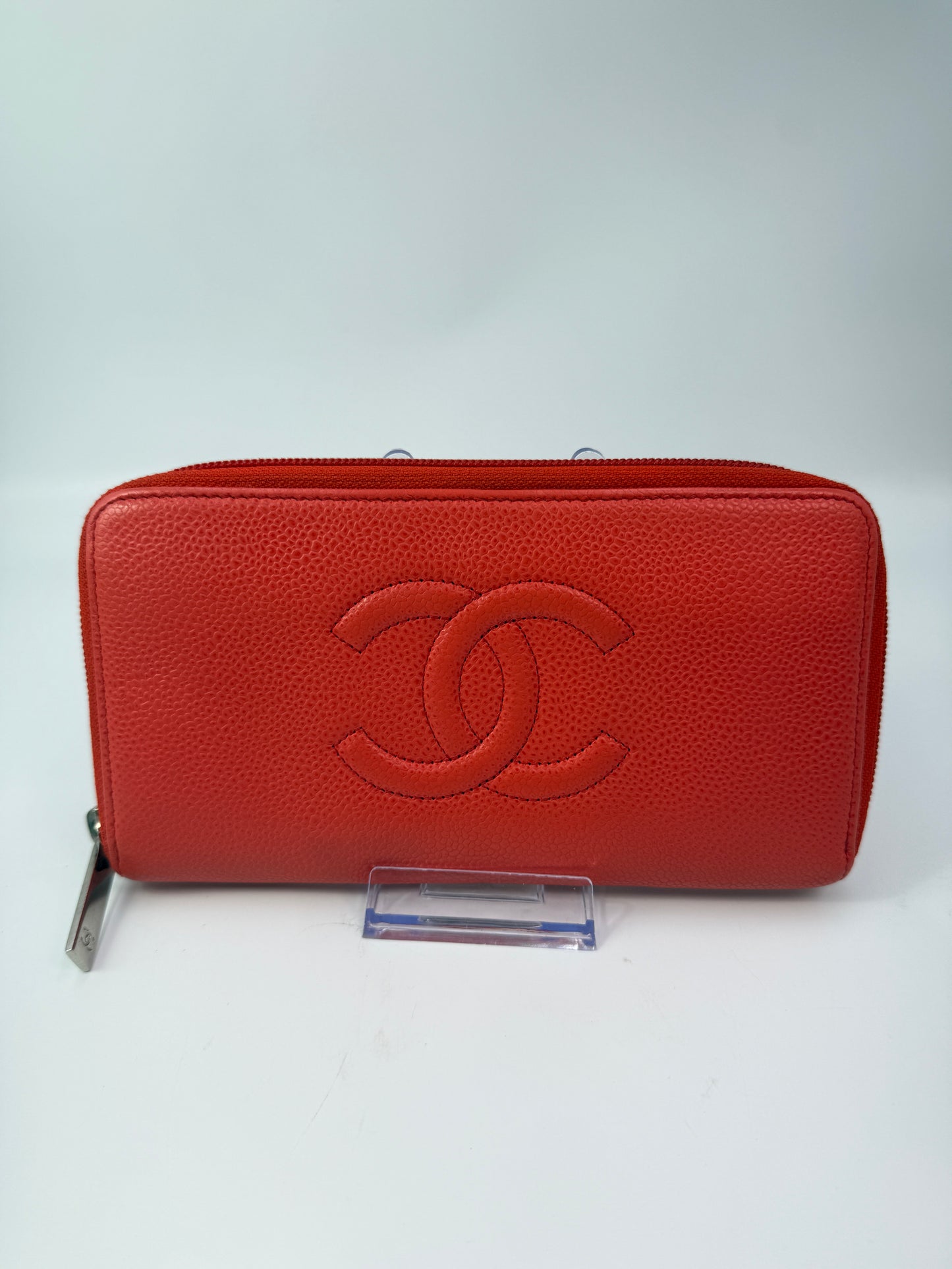 Chanel Red Caviar Leather Long Zippy Wallet