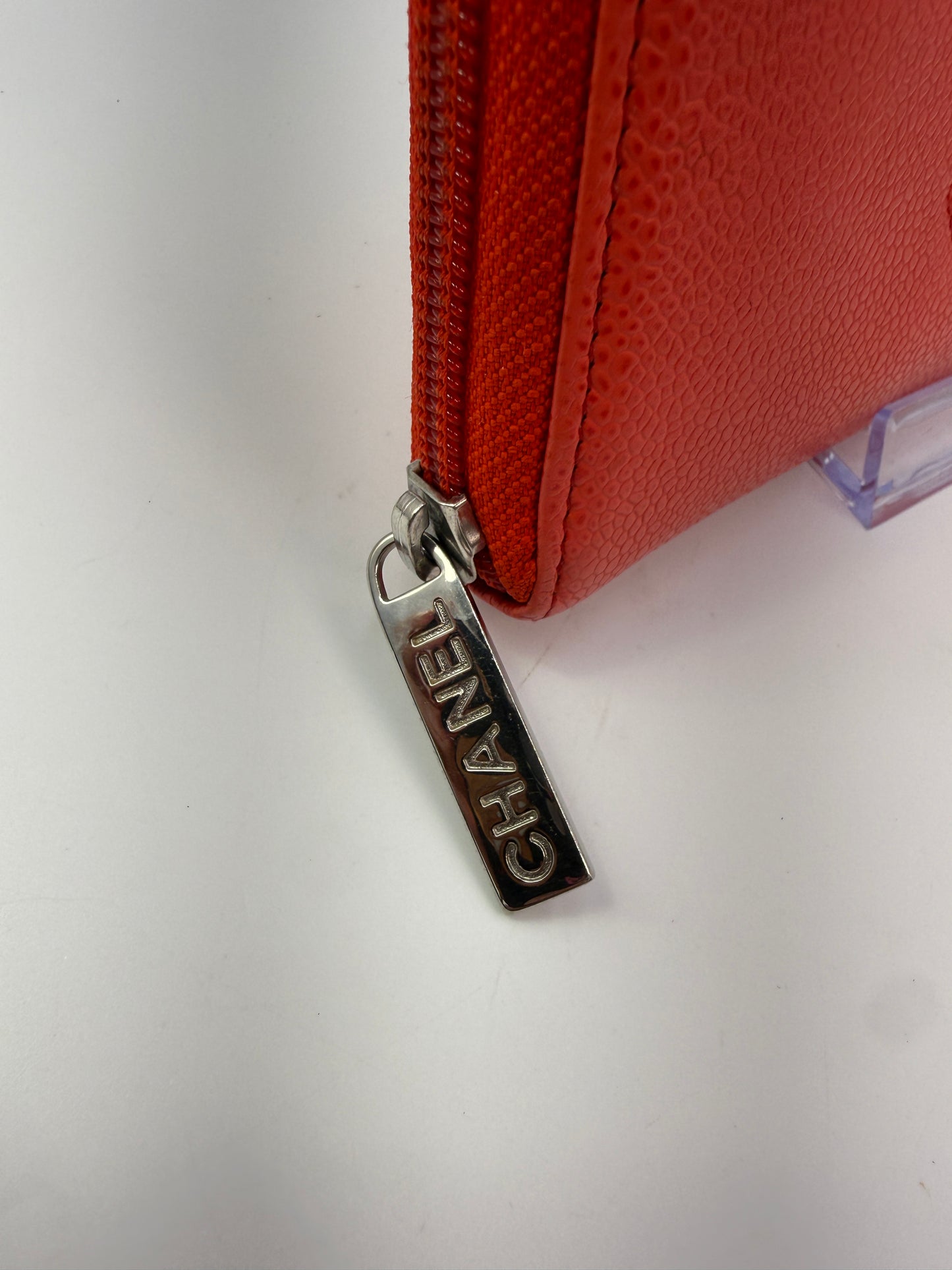 Chanel Red Caviar Leather Long Zippy Wallet