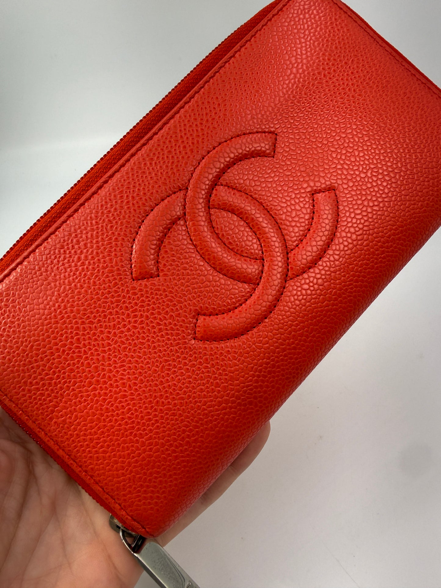 Chanel Red Caviar Leather Long Zippy Wallet