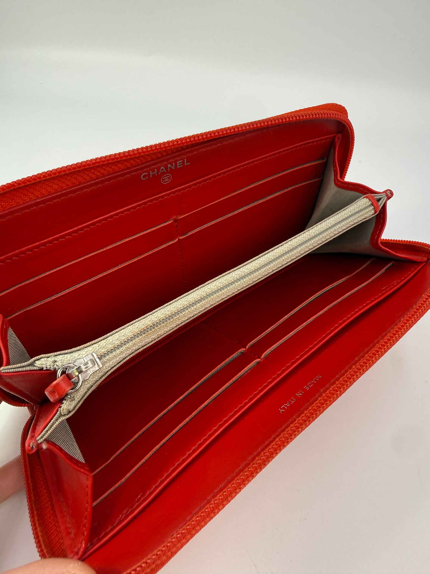 Chanel Red Caviar Leather Long Zippy Wallet
