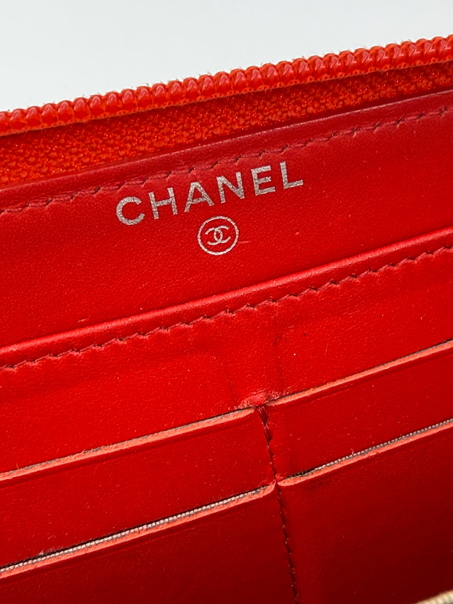 Chanel Red Caviar Leather Long Zippy Wallet