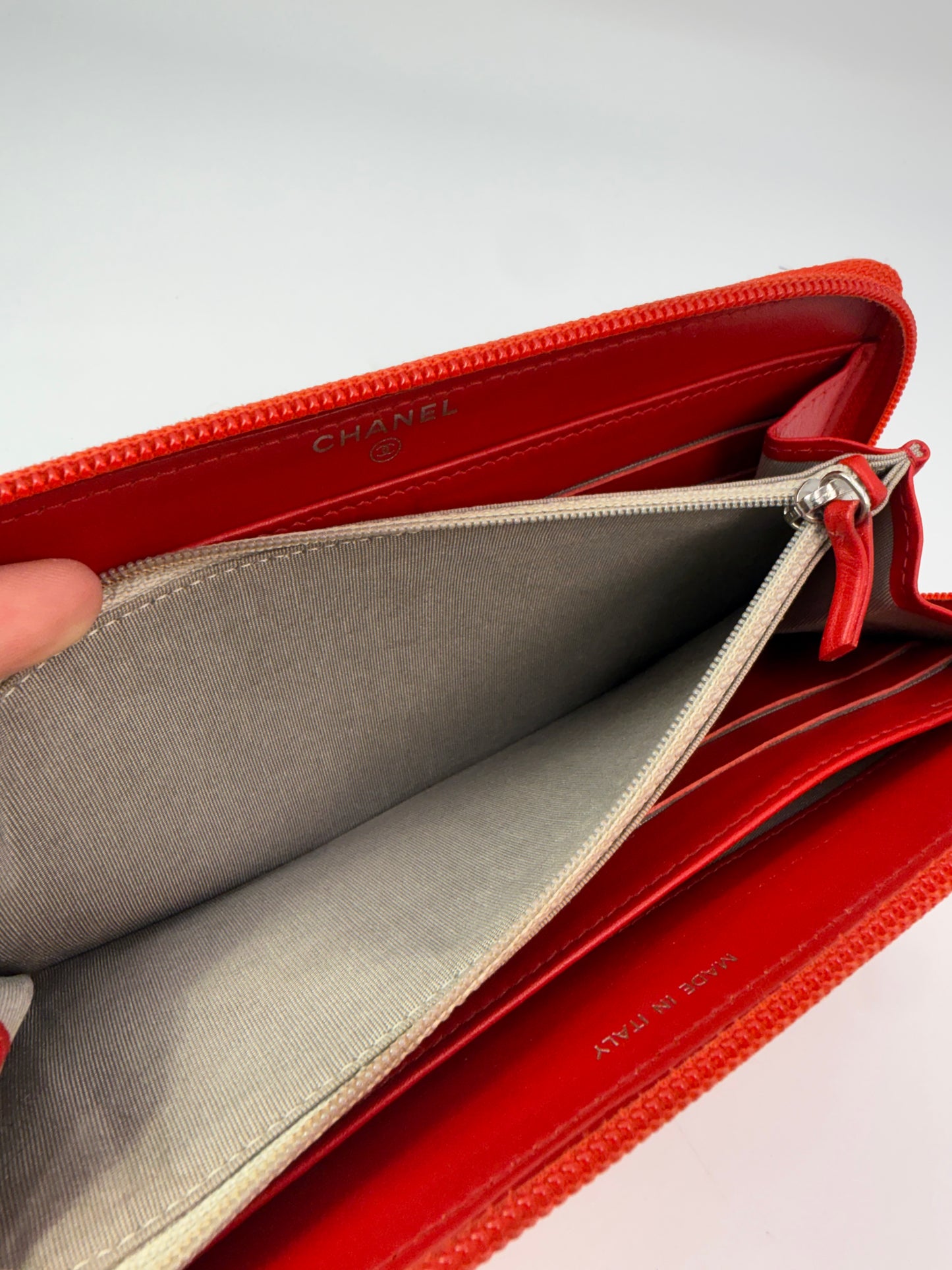 Chanel Red Caviar Leather Long Zippy Wallet