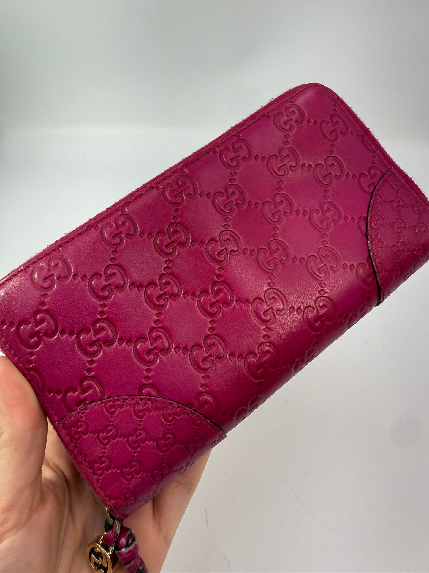 Gucci Pink Leather Guccissima Long Zippy Wallet