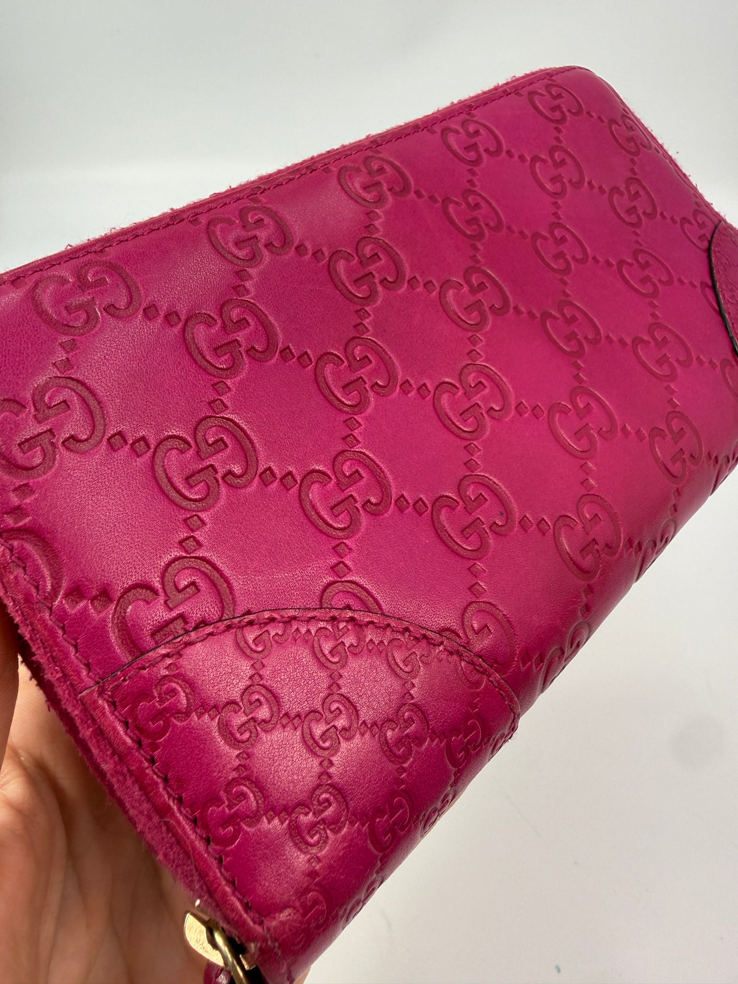 Gucci Pink Leather Guccissima Long Zippy Wallet