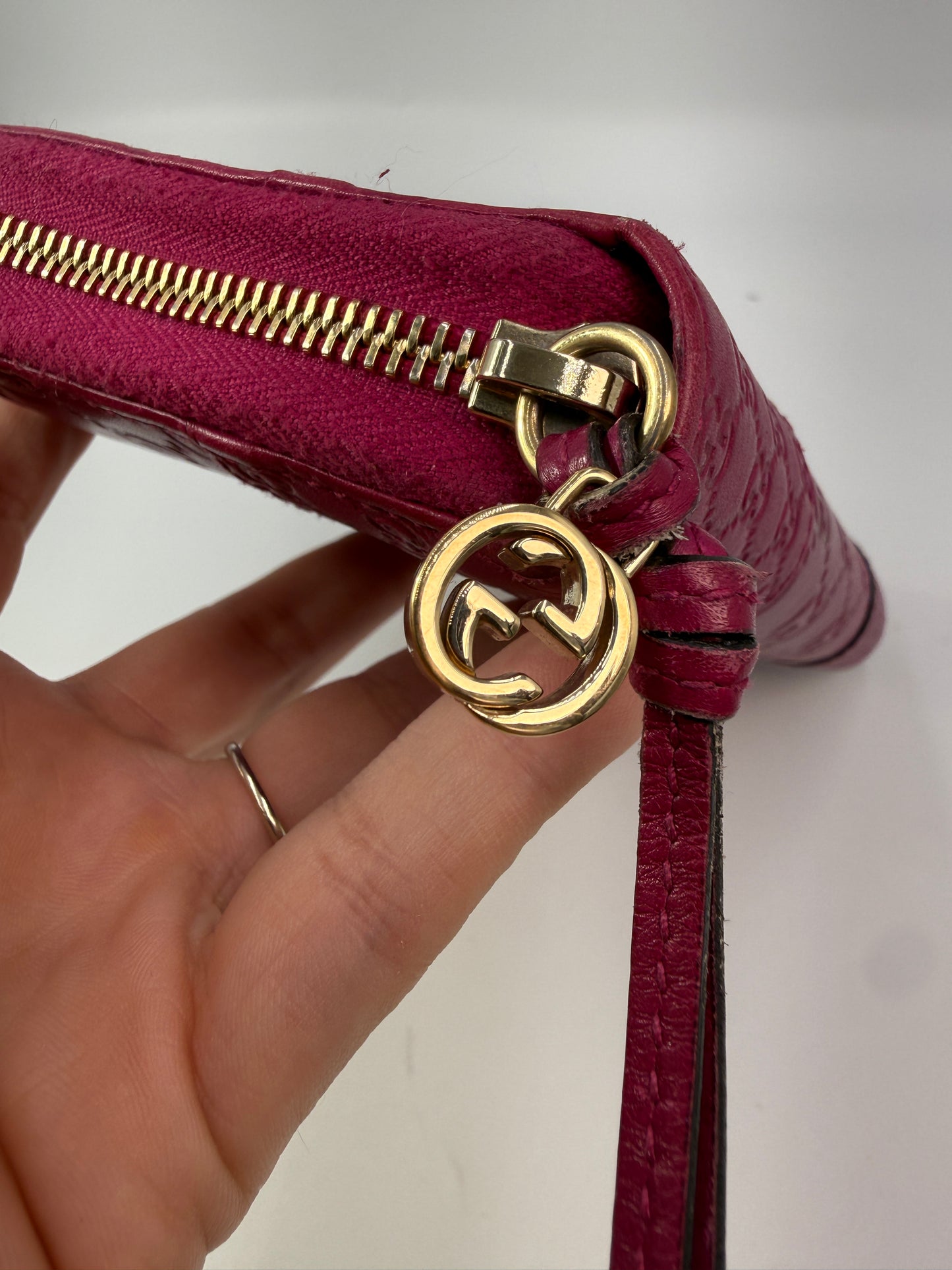 Gucci Pink Leather Guccissima Long Zippy Wallet