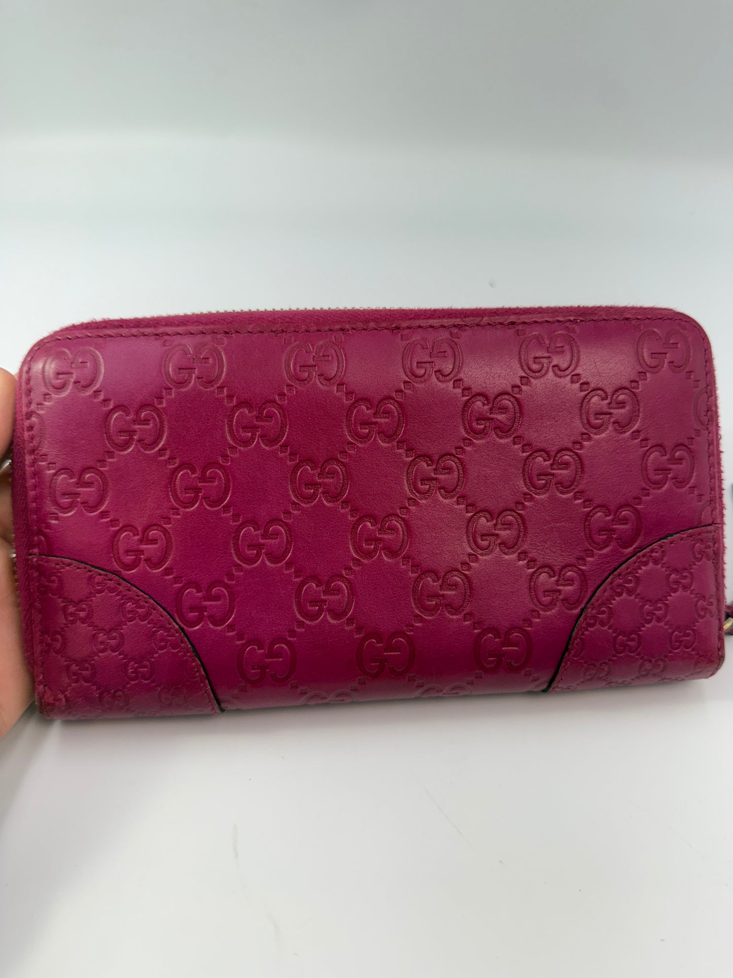 Gucci Pink Leather Guccissima Long Zippy Wallet