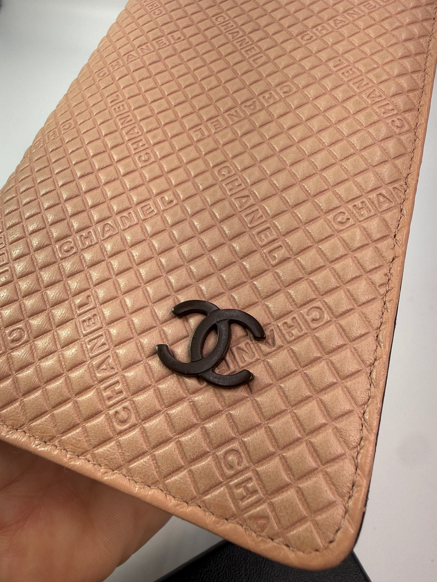 Chanel Beige Leather Micro Chocolate Bar Bifold with Box and Black Card