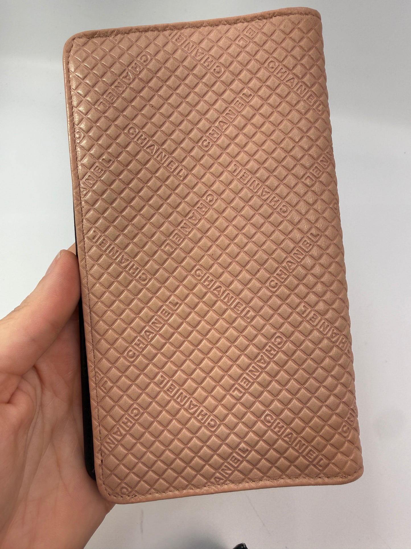 Chanel Beige Leather Micro Chocolate Bar Bifold with Box and Black Card