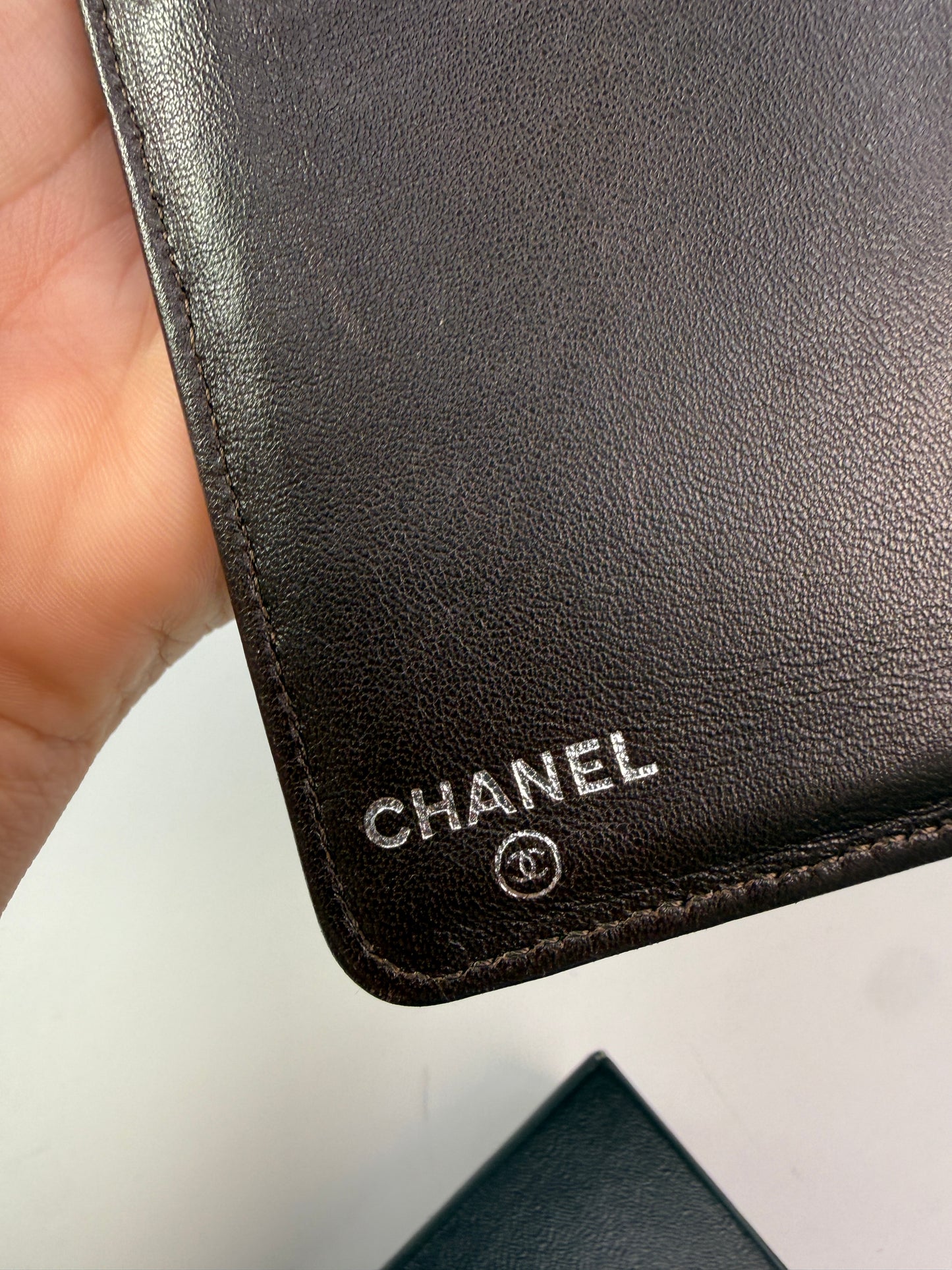 Chanel Beige Leather Micro Chocolate Bar Bifold with Box and Black Card