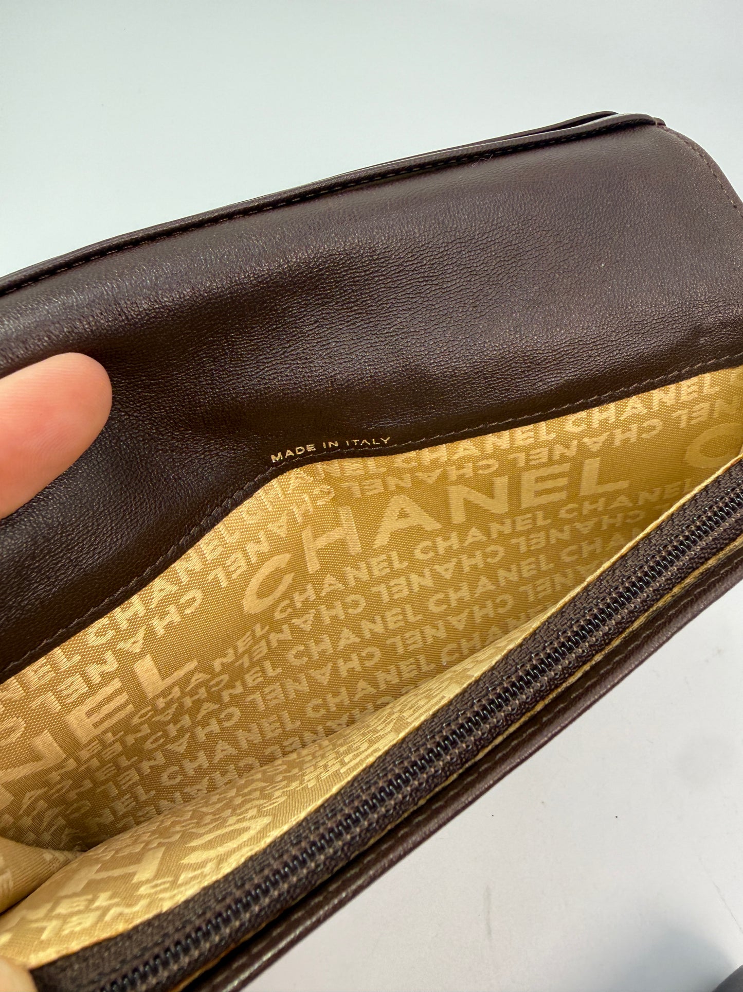 Chanel Beige Leather Micro Chocolate Bar Bifold with Box and Black Card