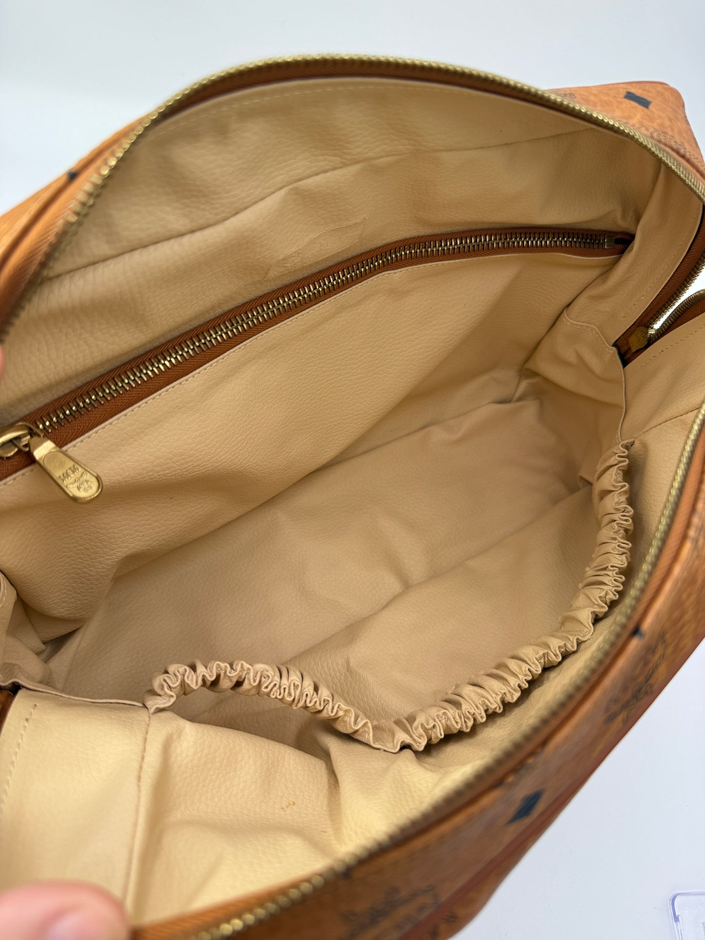 MCM Cognac Visetos Coated Canvas Toiletry Bag 30 cm