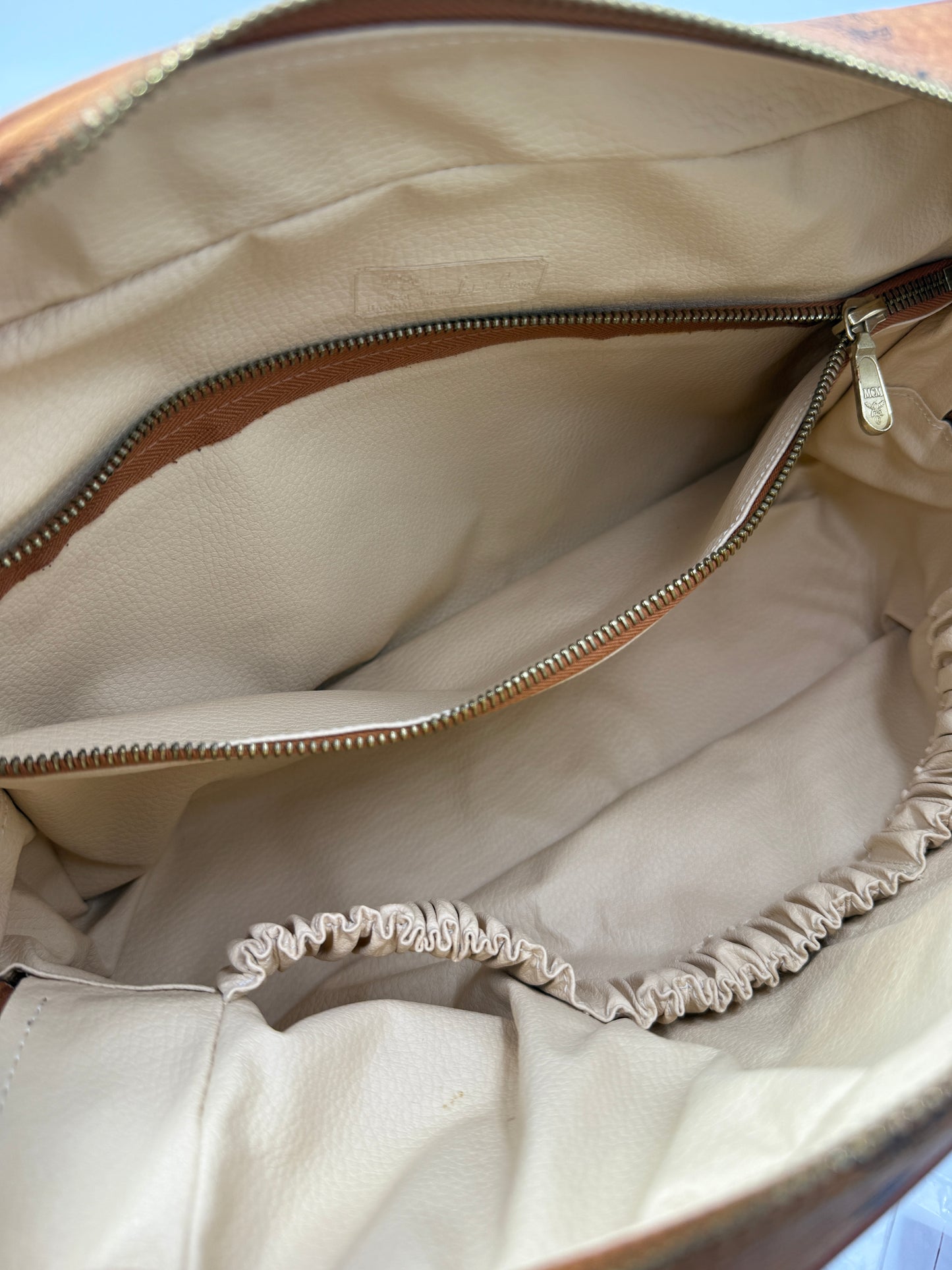 MCM Cognac Visetos Coated Canvas Toiletry Bag 30 cm