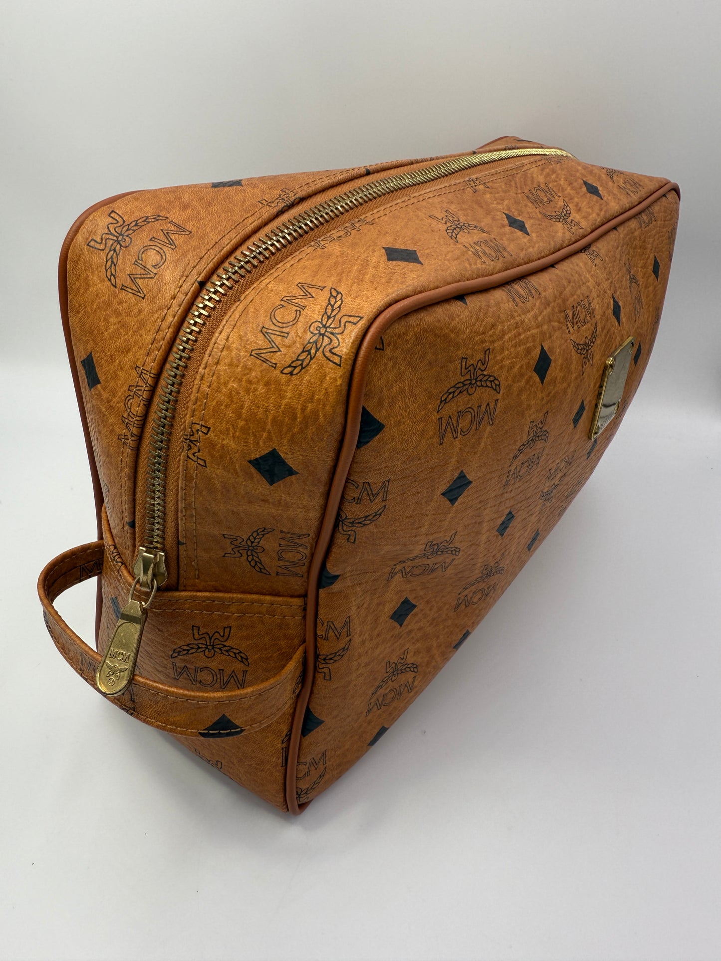 MCM Cognac Visetos Coated Canvas Toiletry Bag 30 cm