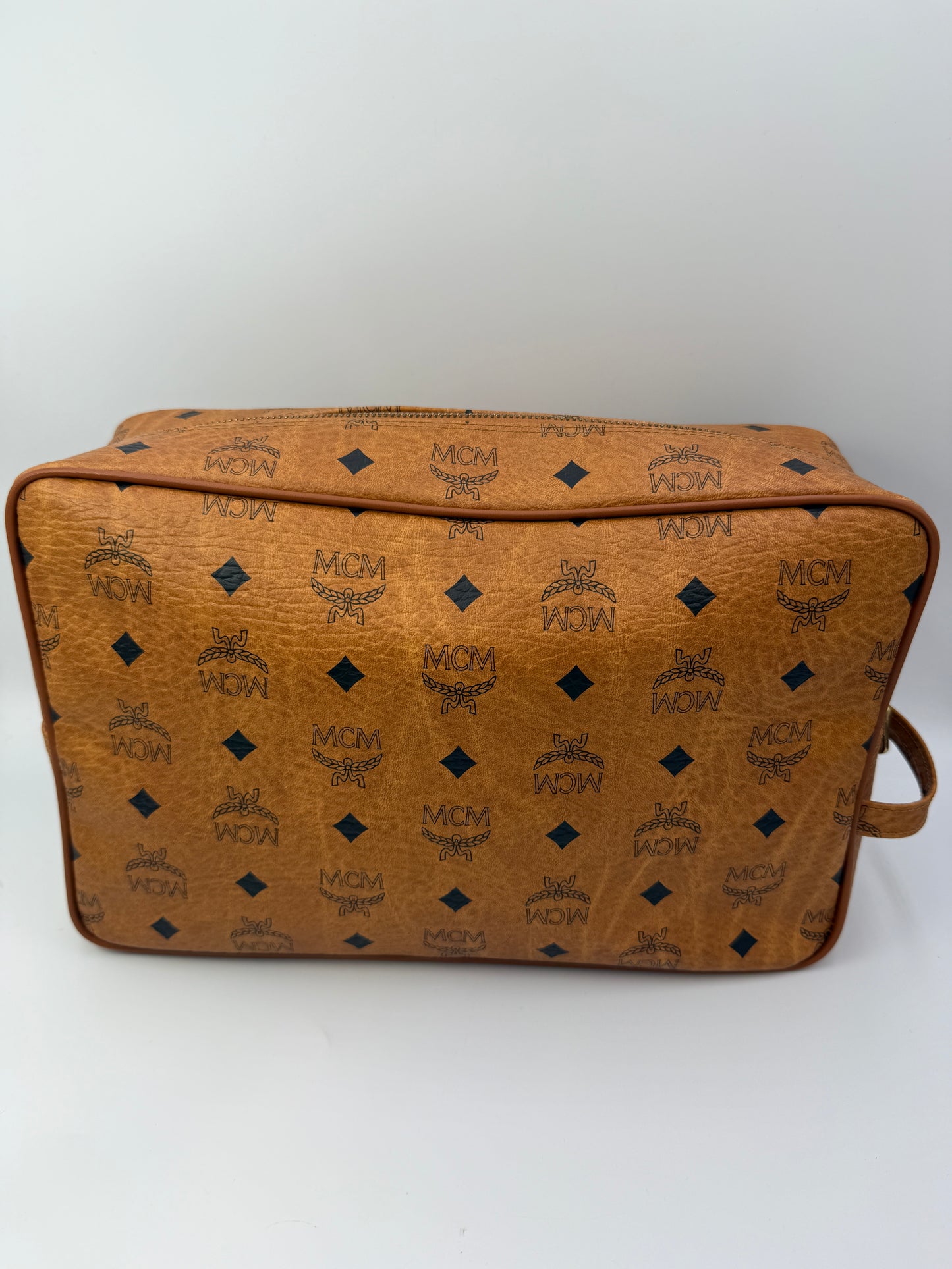 MCM Cognac Visetos Coated Canvas Toiletry Bag 30 cm