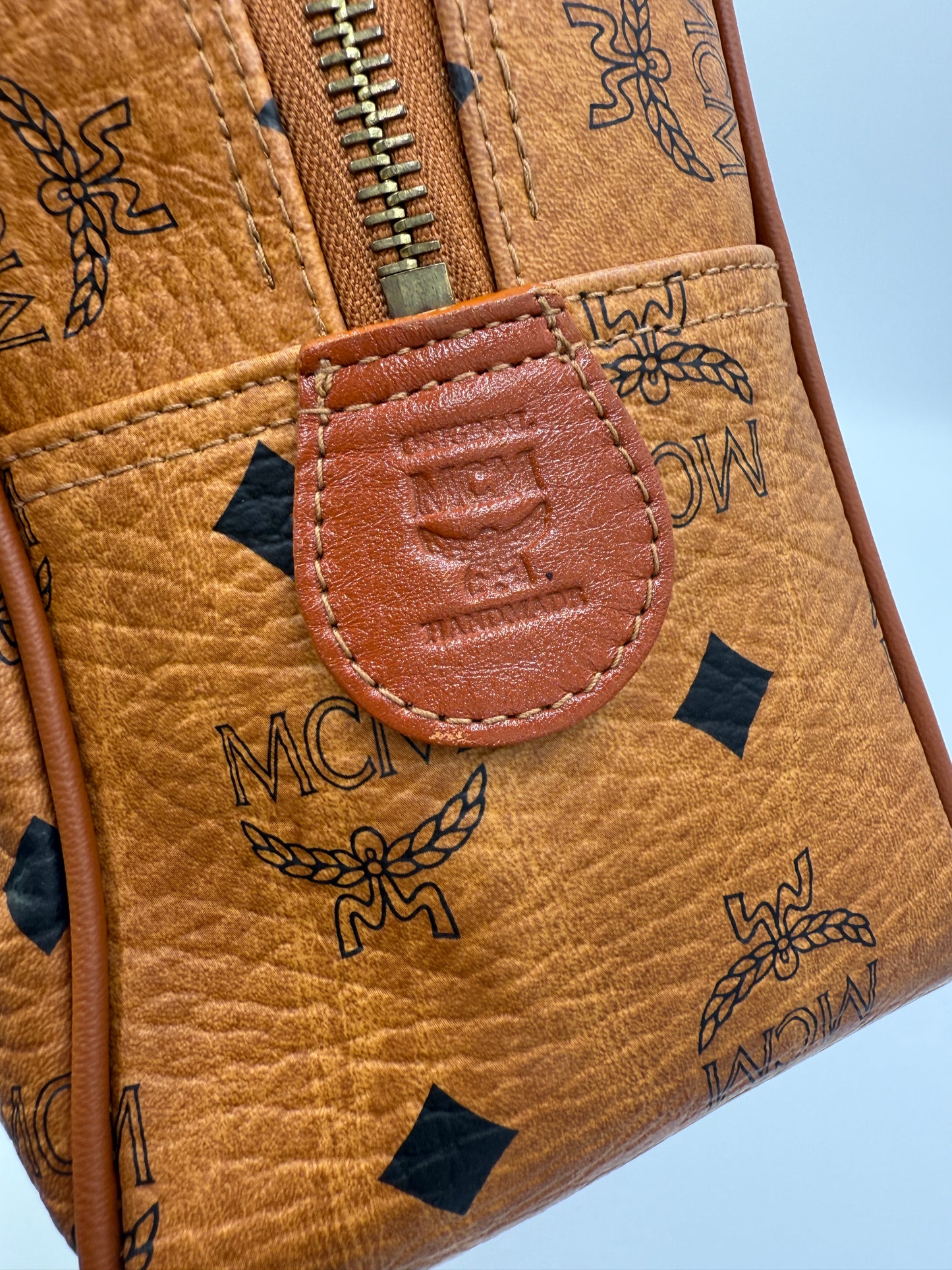 MCM Cognac Visetos Coated Canvas Toiletry Bag 30 cm