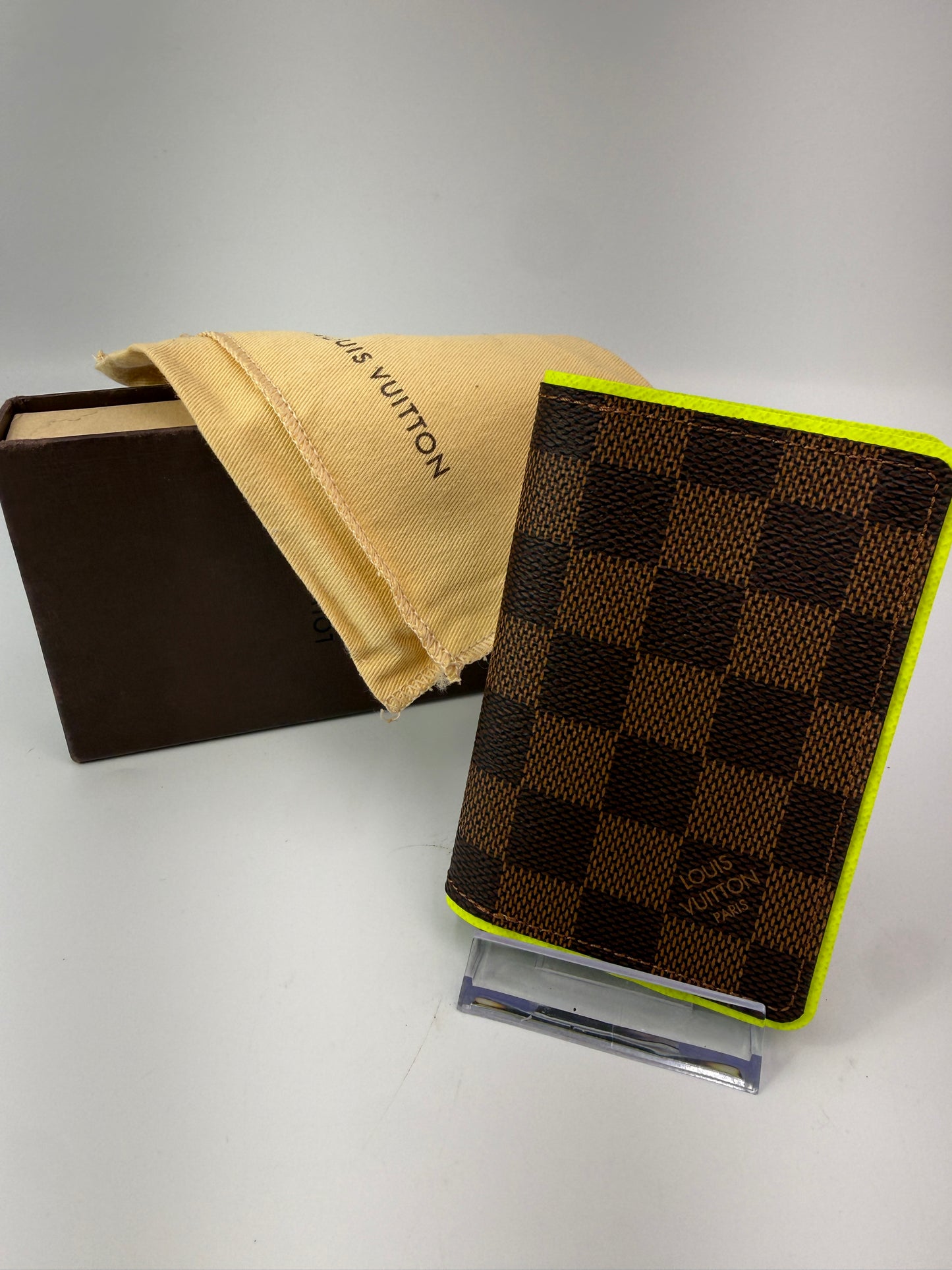 Louis Vuitton Damier Ebene Neon Green Pocket Organizer Full Set
