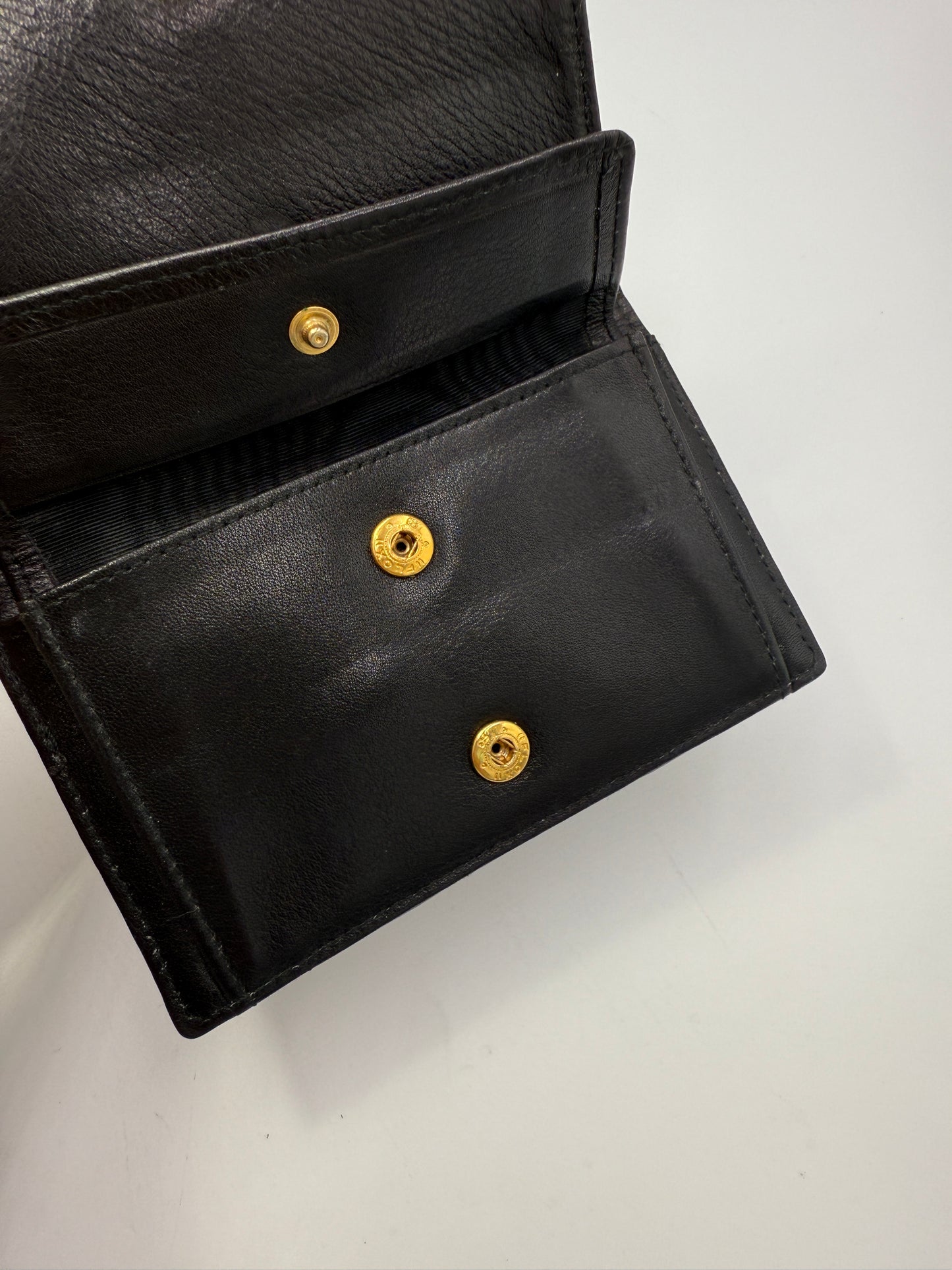 Chanel Black Diamond Stitch Leather Bifold Wallet Card Holder