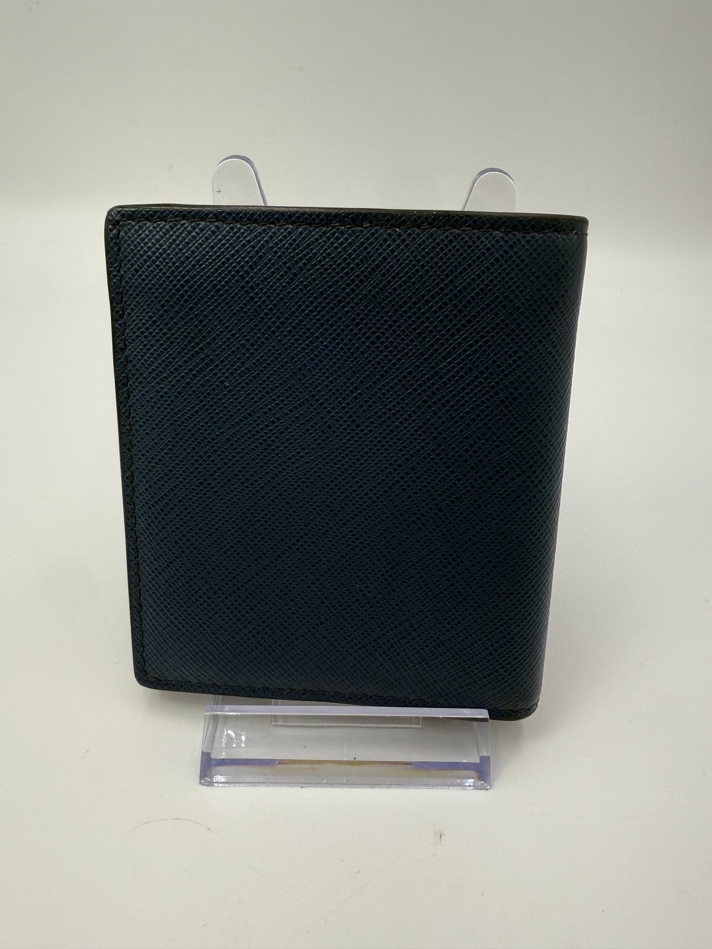 Prada Blue Saffiano Leather Bifold Wallet Orange Interior Full Set