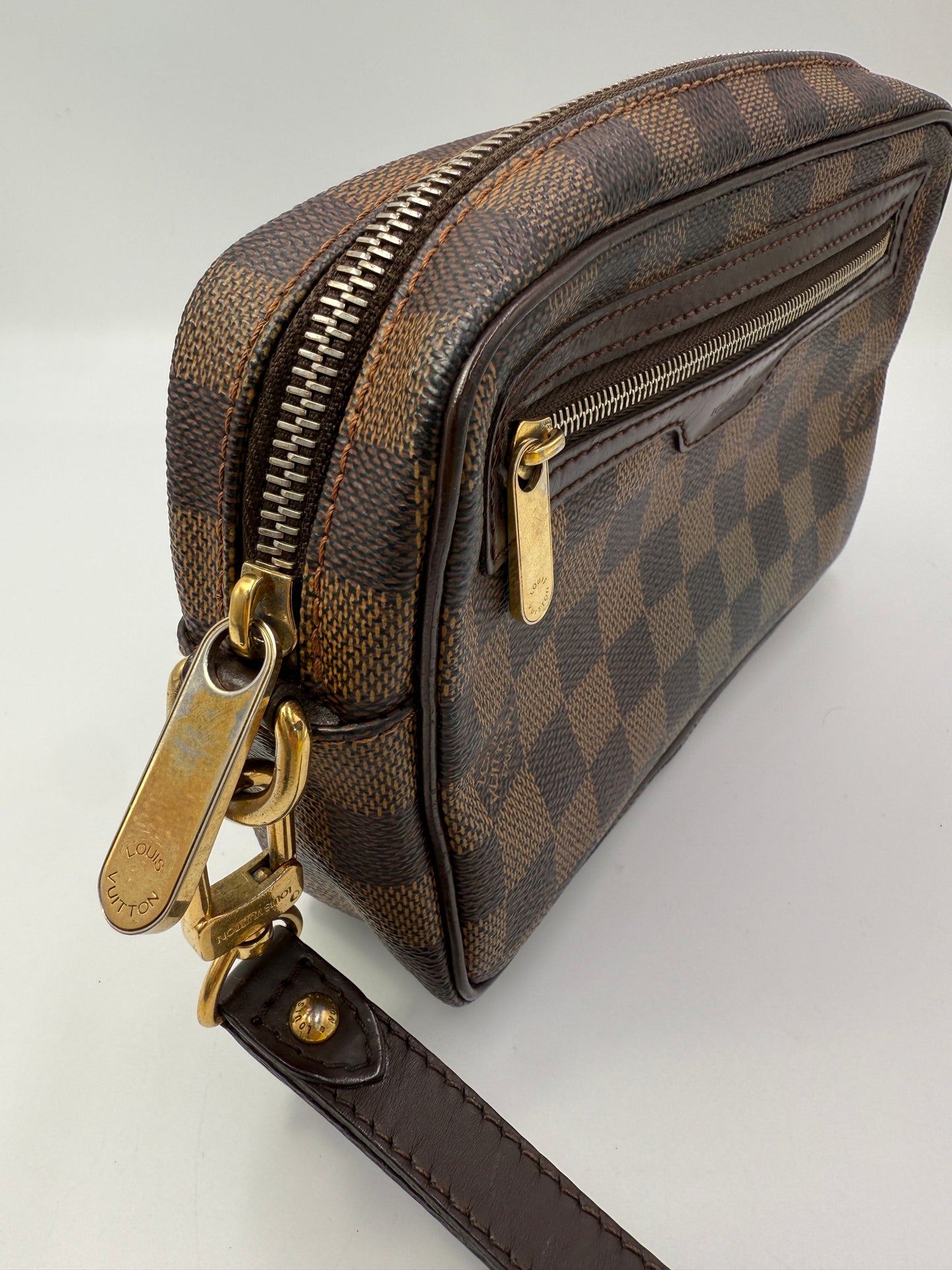 Louis Vuitton Damier Ebene Coated Canvas Pochette Wristlet TH1020