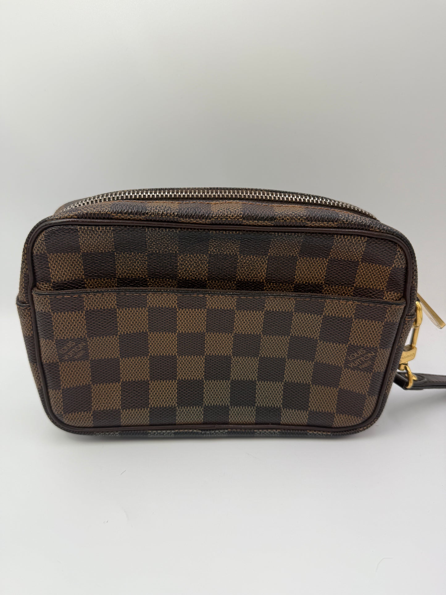 Louis Vuitton Damier Ebene Coated Canvas Pochette Wristlet TH1020
