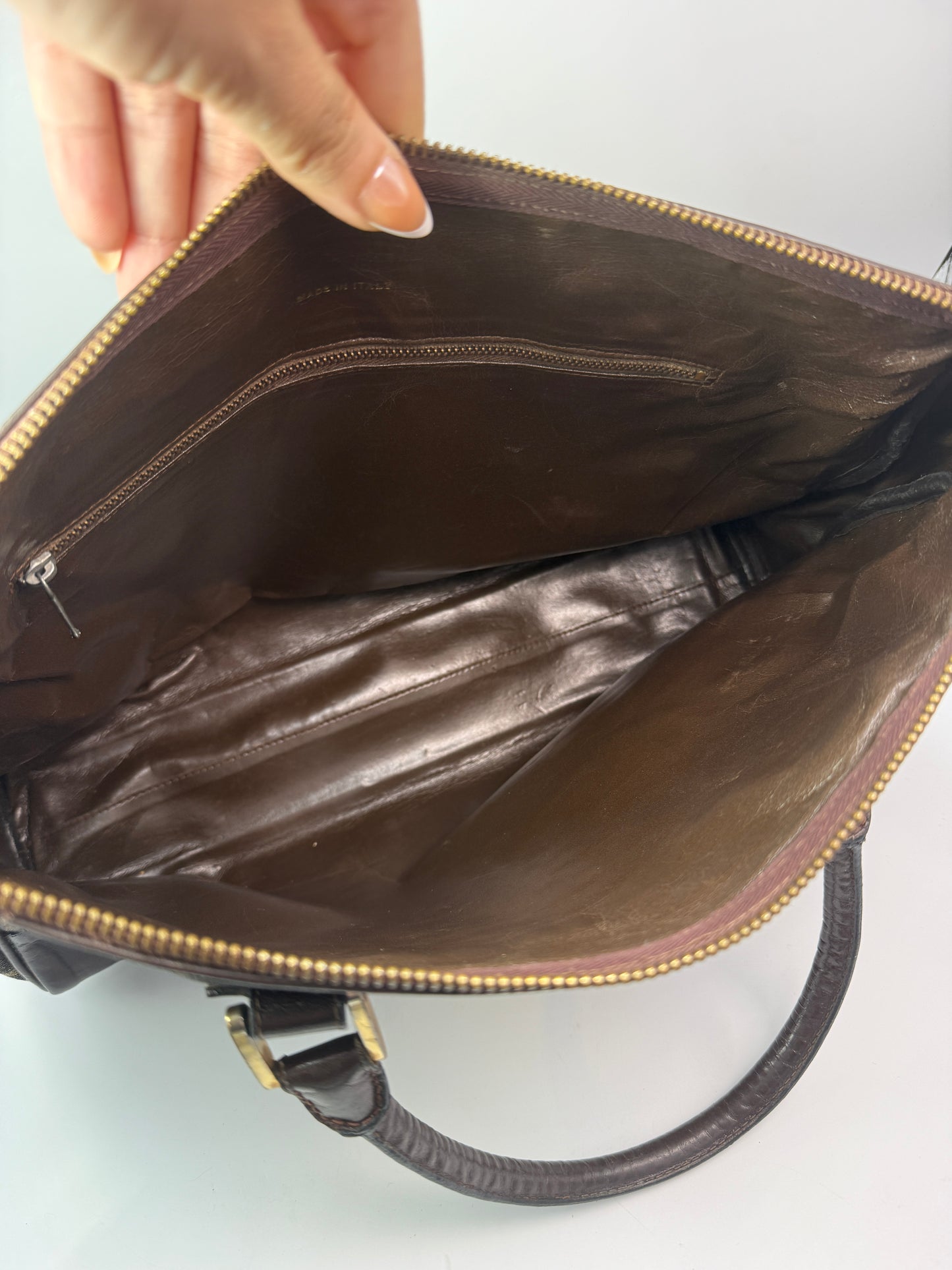 Fendi Zucca Canvas Satchel Shoulder Bag with Black Strap