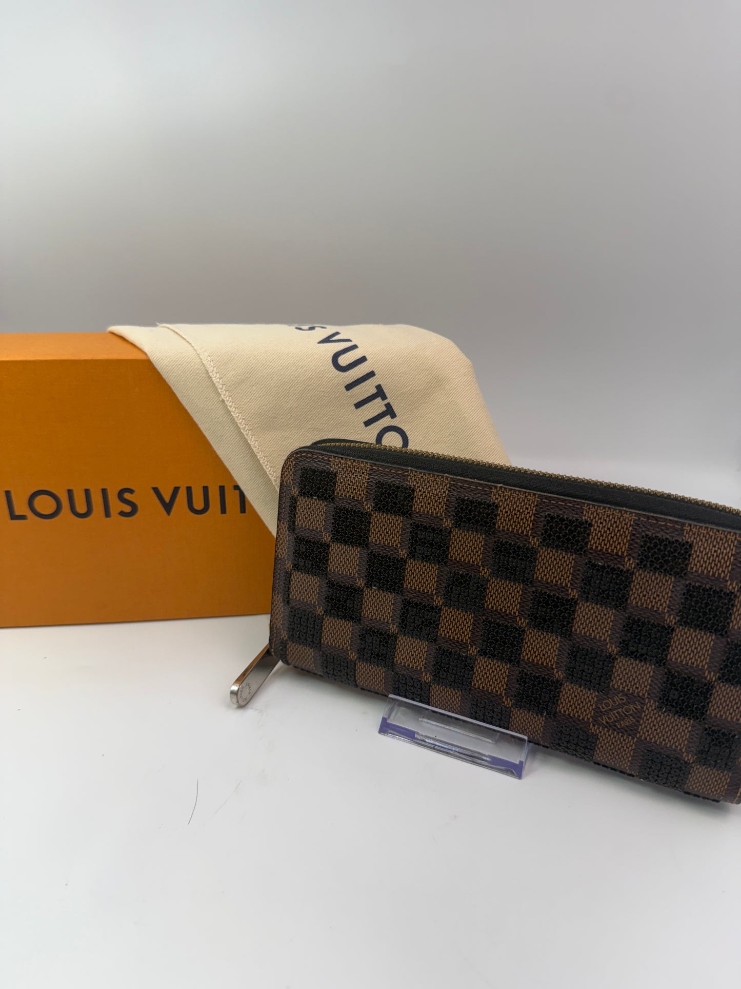 Louis Vuitton Damier Ebene Sequin Zippy Long Wallet Full Set CA1173