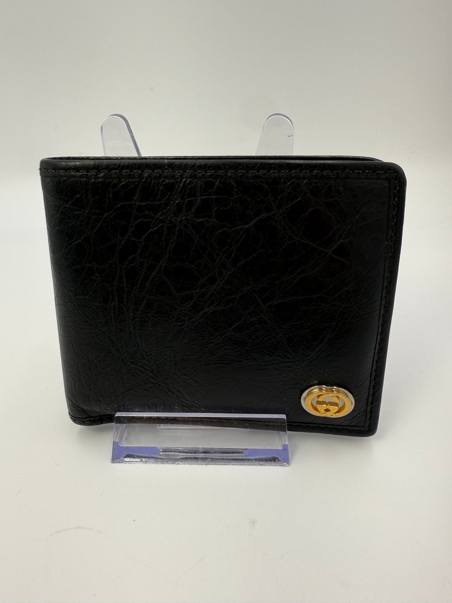 Gucci Black Leather Bifold Wallet Interlocking GG