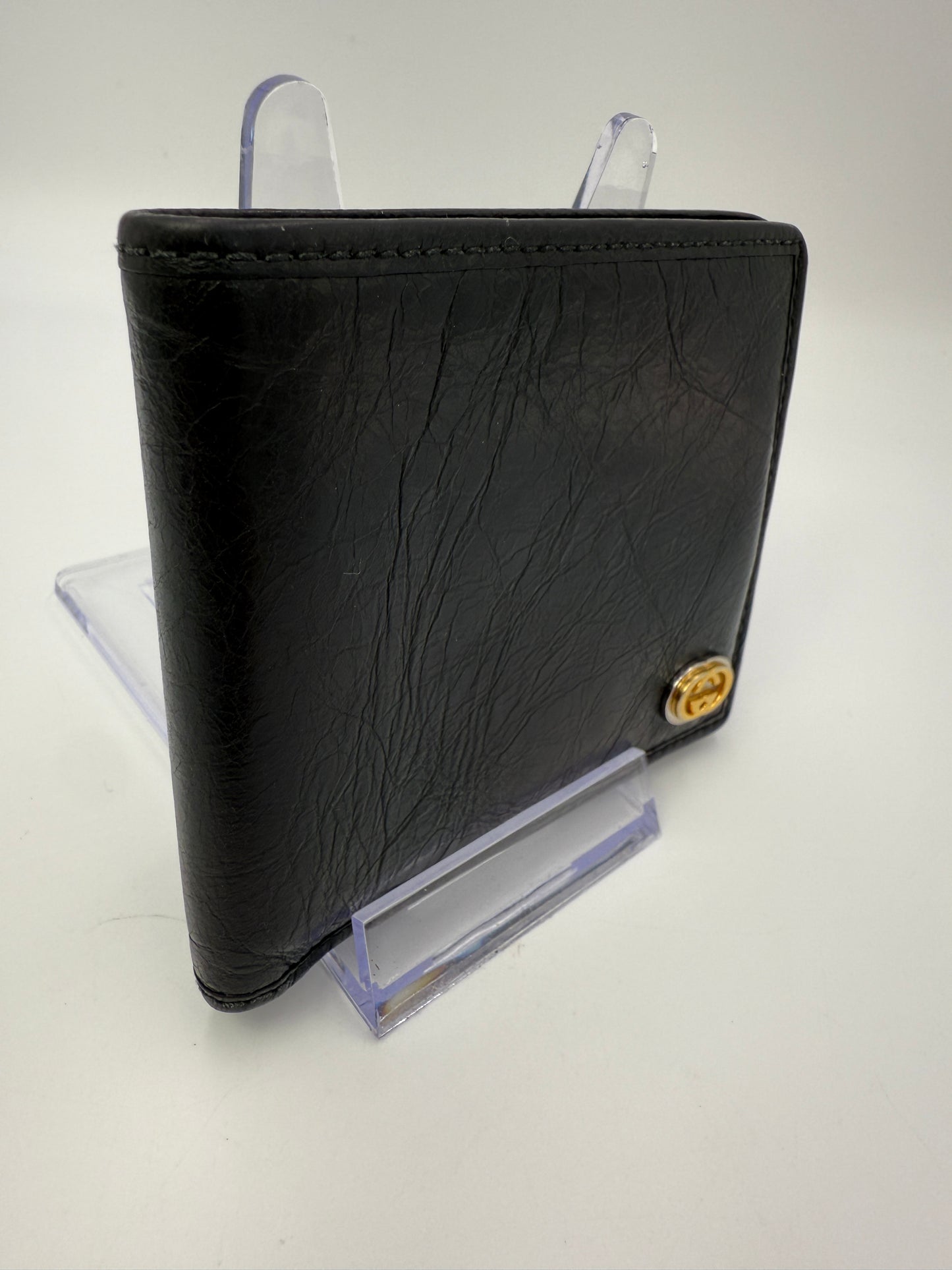 Gucci Black Leather Bifold Wallet Interlocking GG