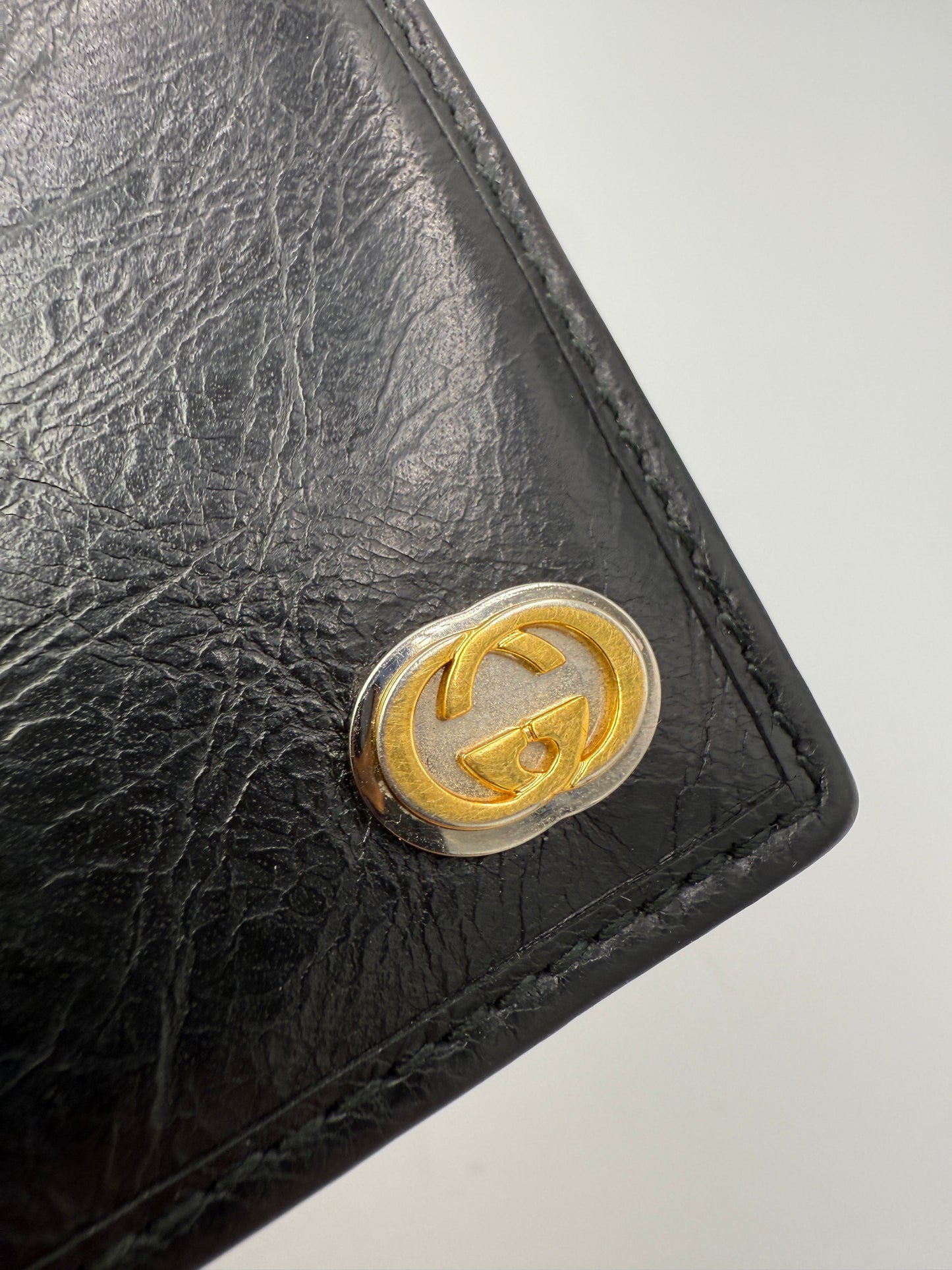 Gucci Black Leather Bifold Wallet Interlocking GG