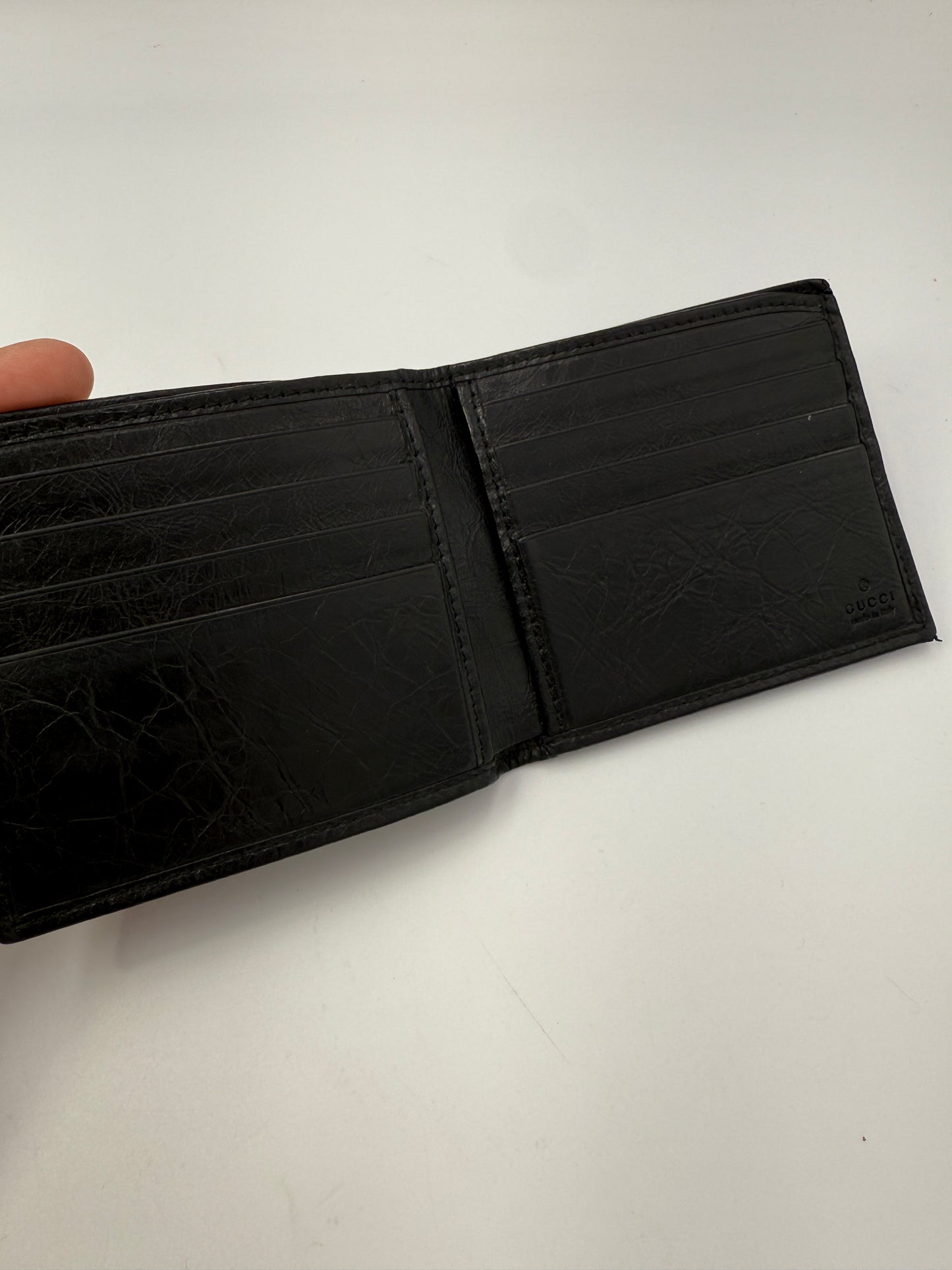 Gucci Black Leather Bifold Wallet Interlocking GG