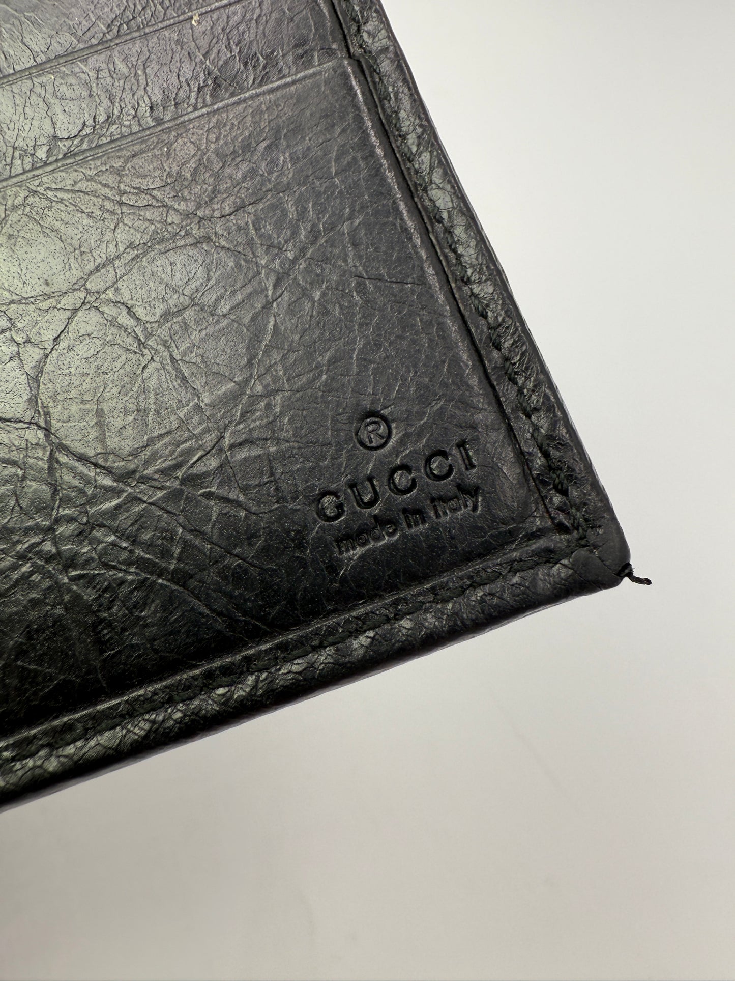 Gucci Black Leather Bifold Wallet Interlocking GG