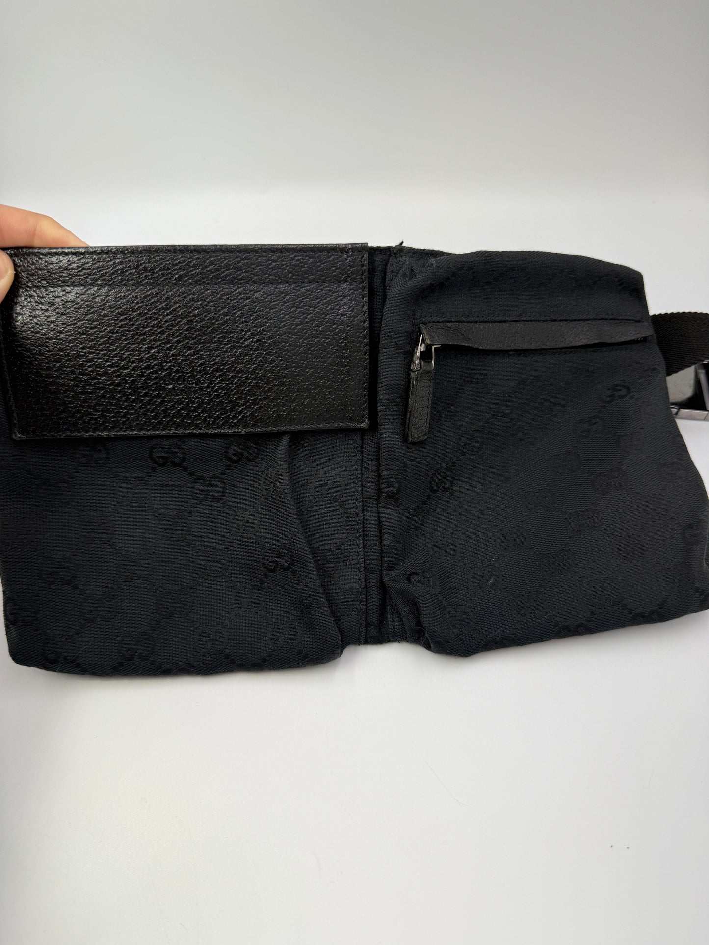 Gucci Black Guccissima Canvas Double Belt Bag
